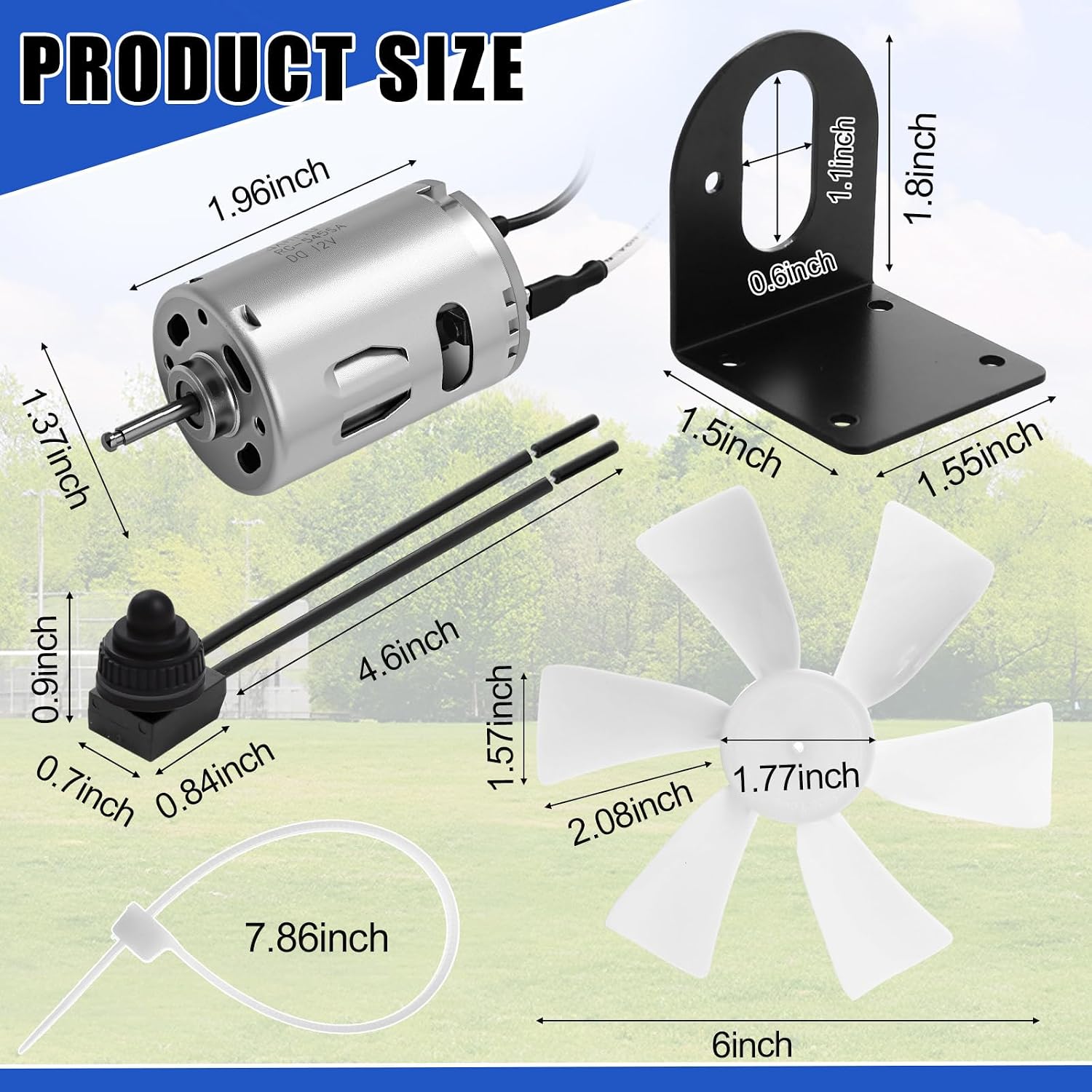 Frienda 4 Set 6 inch Replacement White RV Vent Fan Blade with 12V D-Shaft, Metal Brackets, Switch K-037-X-FSZK, Zip Ties and Screws, RV Vent Motor Replacement Part for RV Roof Ceiling Bathroom Exhaust