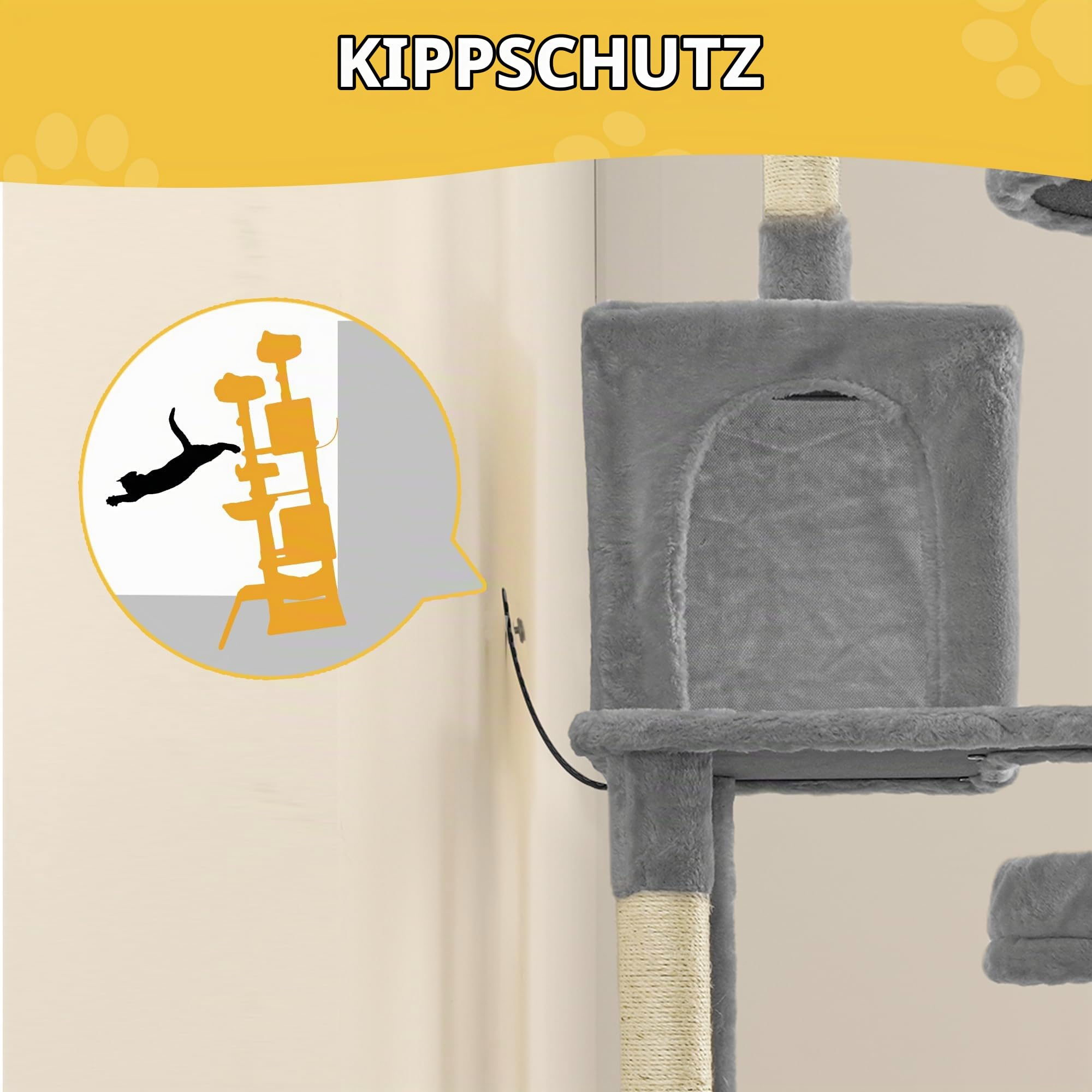 YITAHOME Hoher Kratzbaum, 190 cm, mehrstöckiger Katzenturm mit Sisal-Kratzbäumen und Rampe, Plüsch-Sitzstangen, Hängematte, geräumigen Wohnungen, Katzen-Aktivitätszentrum für Kätzchen, Grau