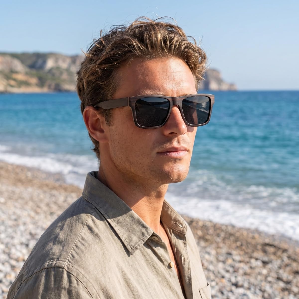 Retro Holz Polarisierte Sonnenbrille - Mode Stil Hölzerne Sonnenbrille mit Bambus Etui für Herren und Damen Perfekte Geschenke
