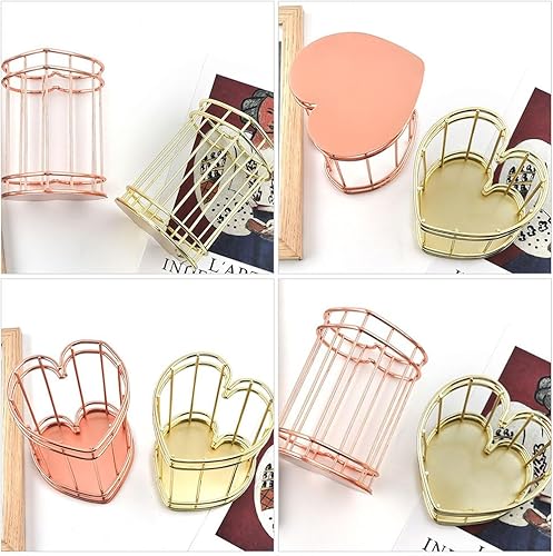 Miniatura 6 de iplusmile Soporte de pluma de corazón de hierro para escritorio, soporte para brochas de maquillaje, soporte para cosméticos, cubo de cosméticos,