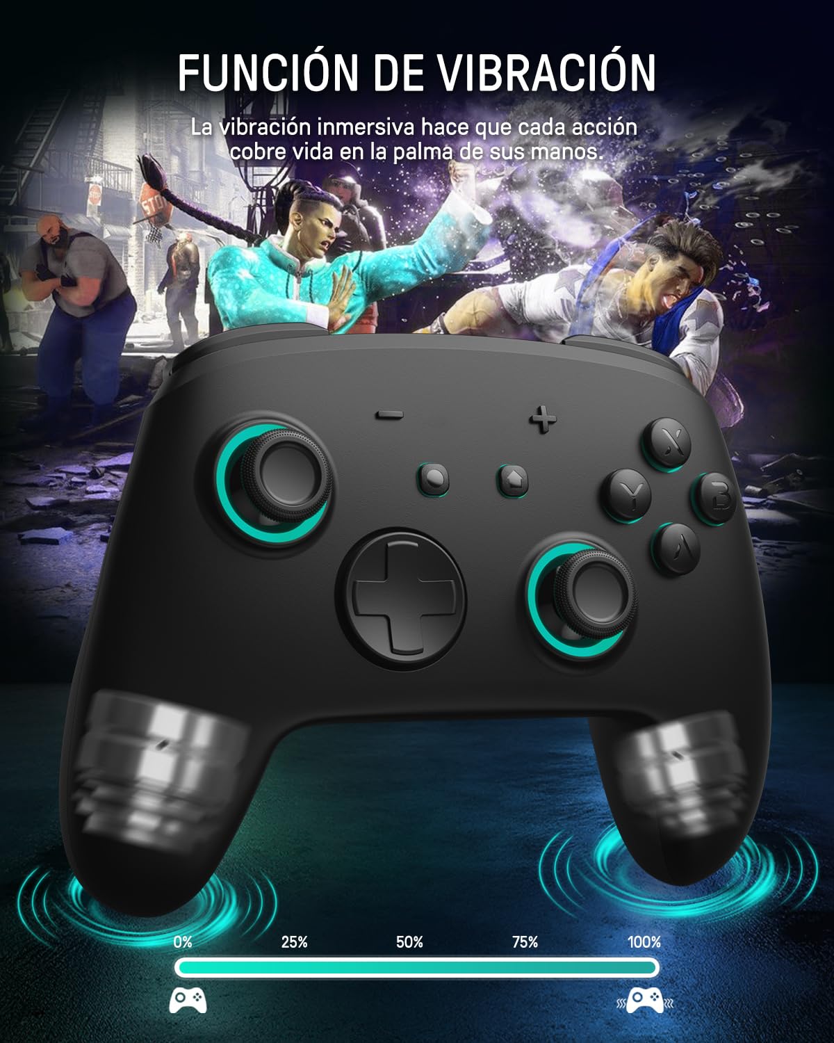 PALPOW Mando Pro Switch 2，Ergonomía Mando inalámbrico para Switch2/Switch/Lite, Mando para pc gaming joystick de efecto Hall con Wake Up/7 LED Colores/NFC/Turbo/Gyro Axis/Vibración - Negro
