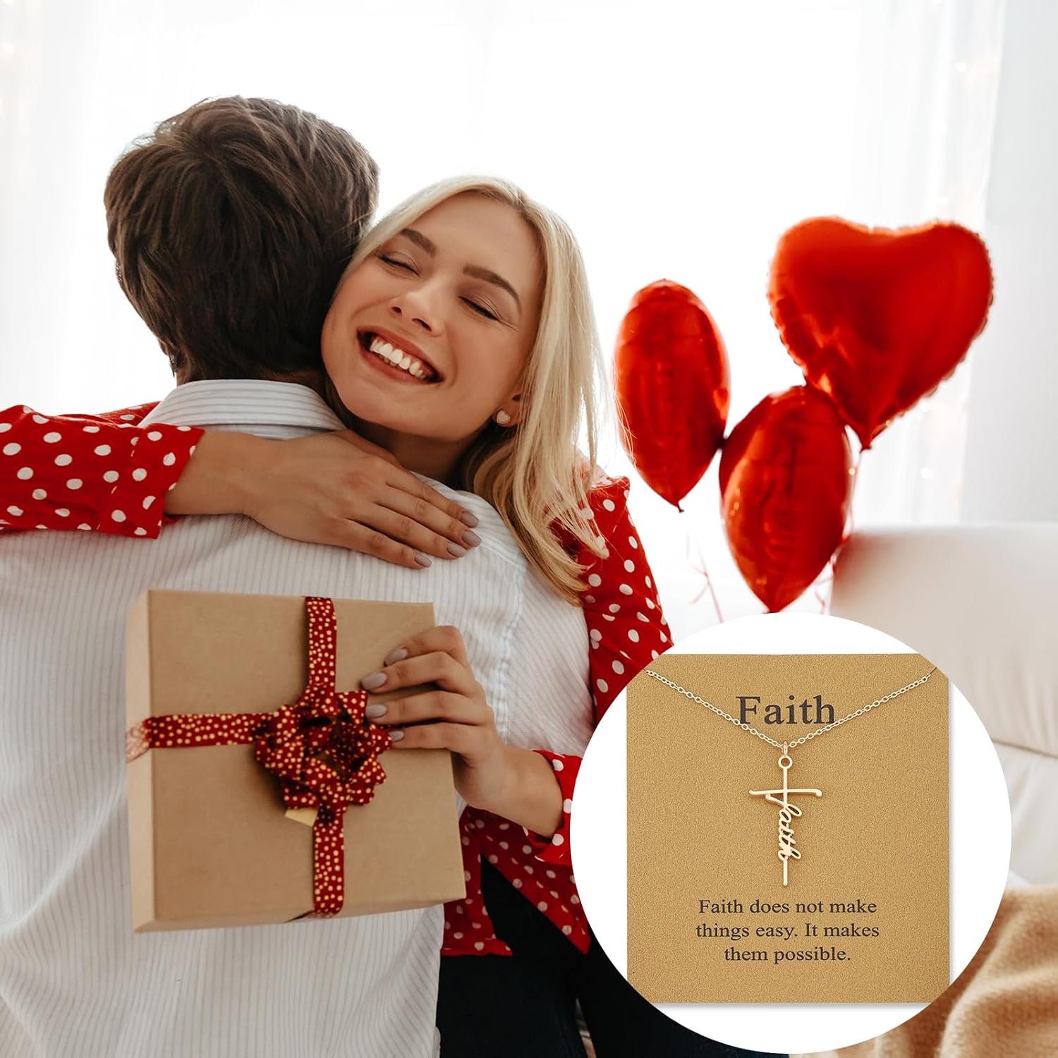 PLwelth Faith Necklace for Women Cross Pendant Necklace Inspirational Necklaces with Message Card Christian Religious Necklaces Personalized Jewelry Gifts for Her Birthday Christmas Stocking Stuff - Image 3