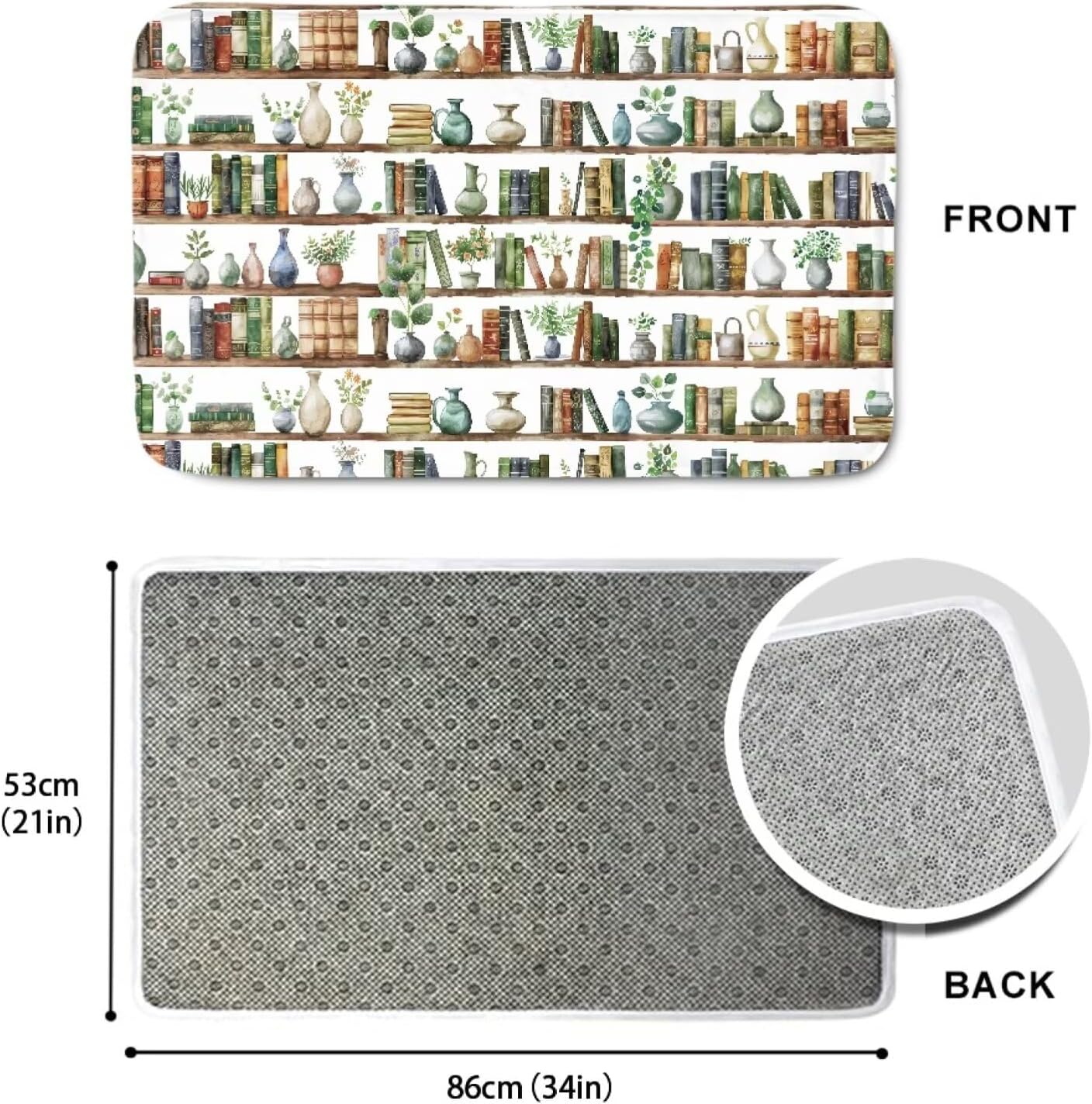 White Bookshelf Welcome Door Mat, Non Slip Backing, Easy Clean, Indoor Door mat for Entry Way