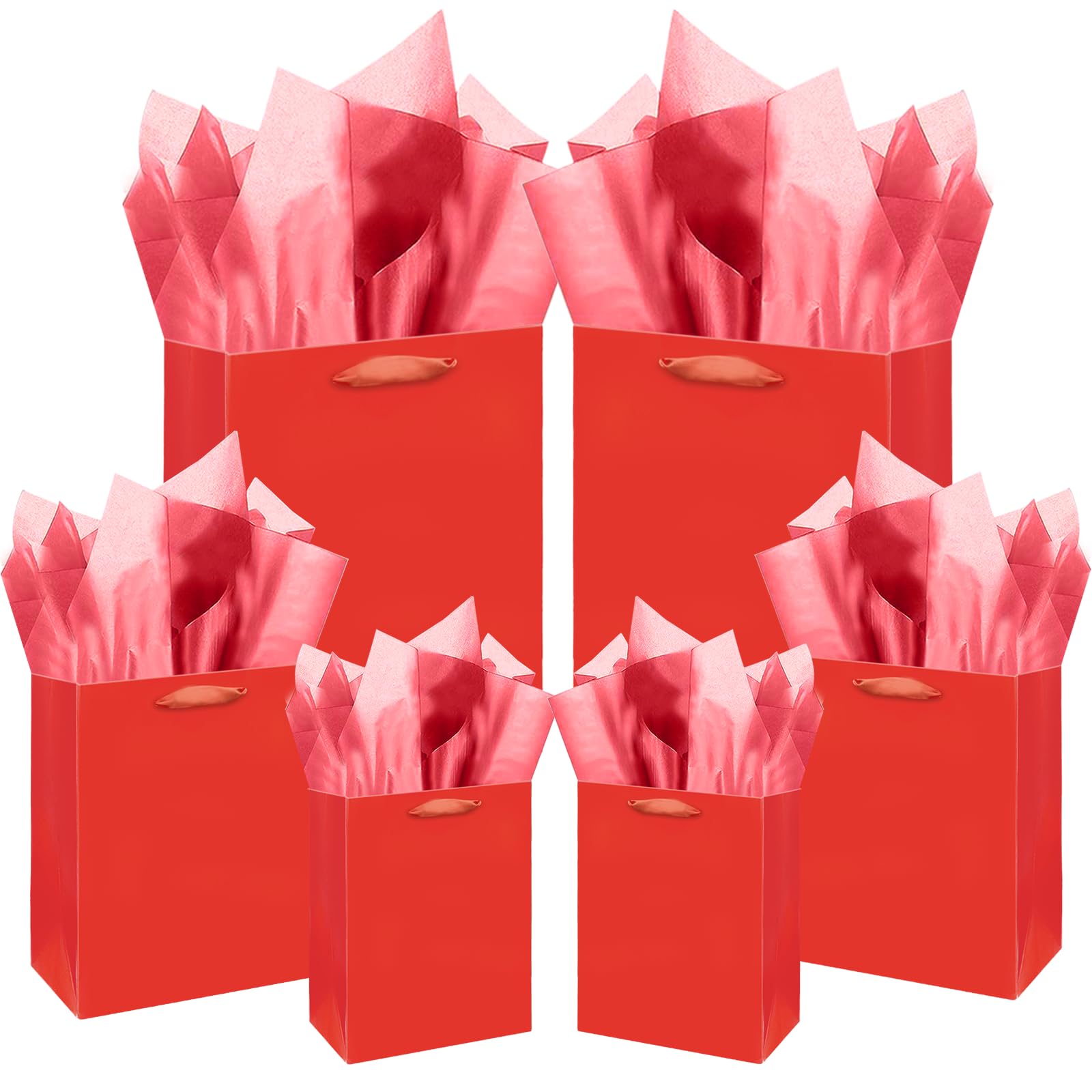 Gcardis rote Geschenktüten mit Seidenpapier, verschiedene Größen, 10 Stück Geschenktüten zum Geburtstag (2 Stück groß 13", 4 Stück mittel 9", 4 Stück klein 6", Seidenpapier)