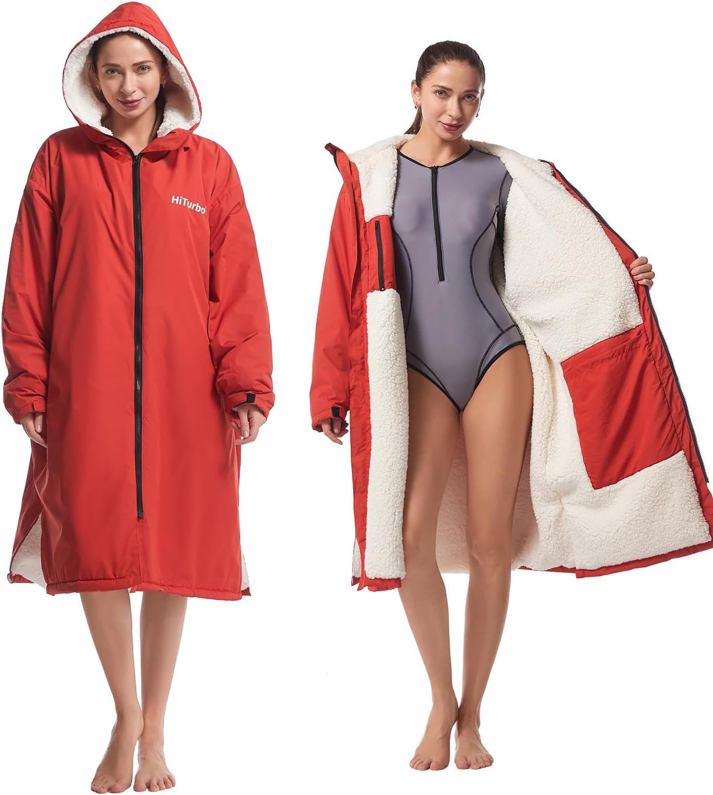 Waterproof Adult Changing Robe: Windproof Warm Swimming Robe Oversized Coat Surf Poncho with Fleece Lining