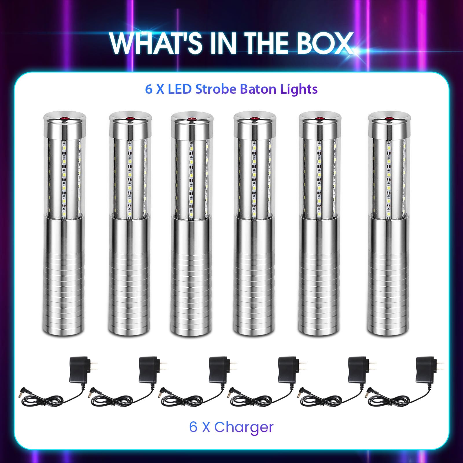 6 luci LED stroboscopiche a LED per bottiglie di champagne, luci di servizio per bottiglie di champagne, decorazione per discoteca, matrimoni, feste, concerti (argento)