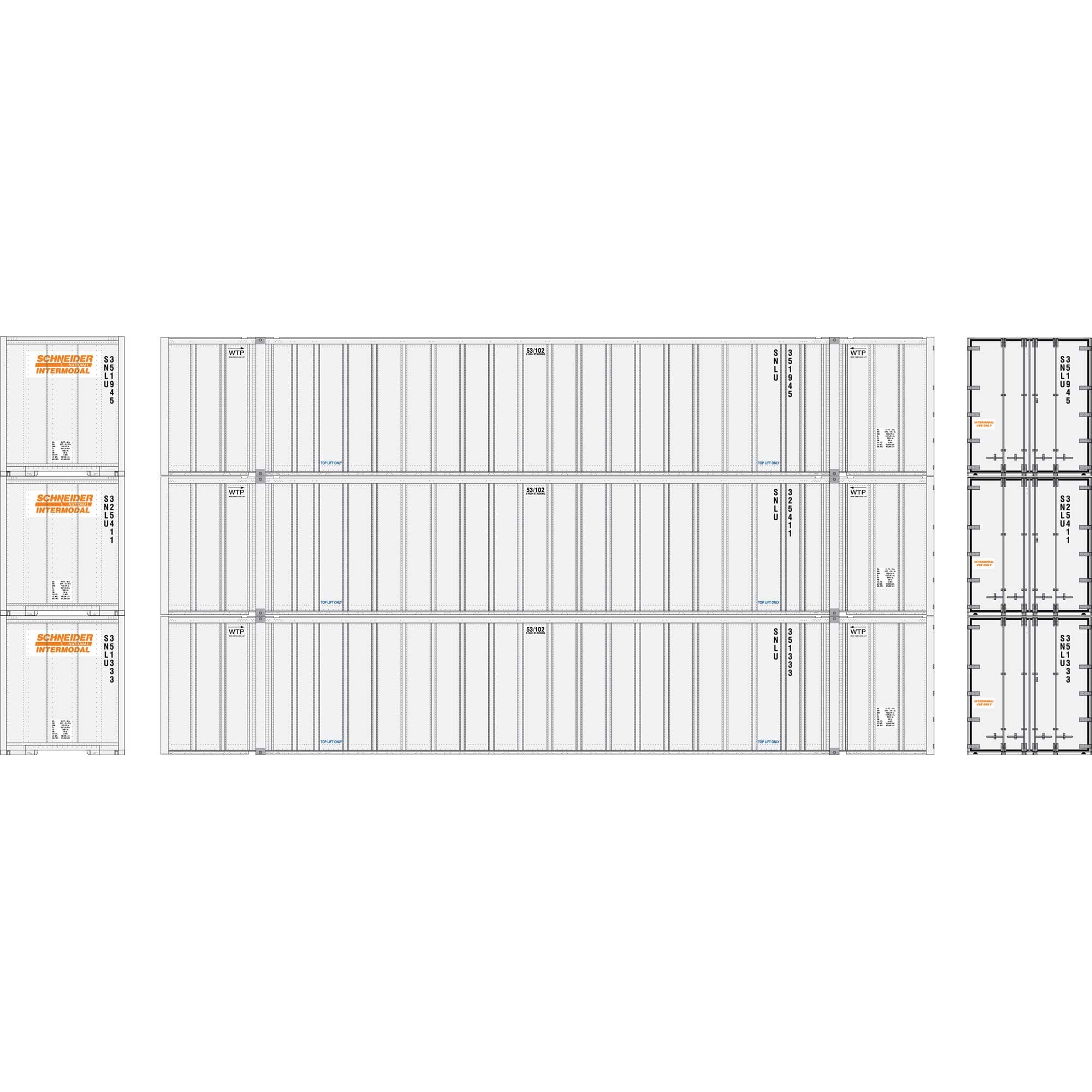 Athearn N 53' Stoughton Containers Schneider # 2 3 ATH17313 N Vehicles