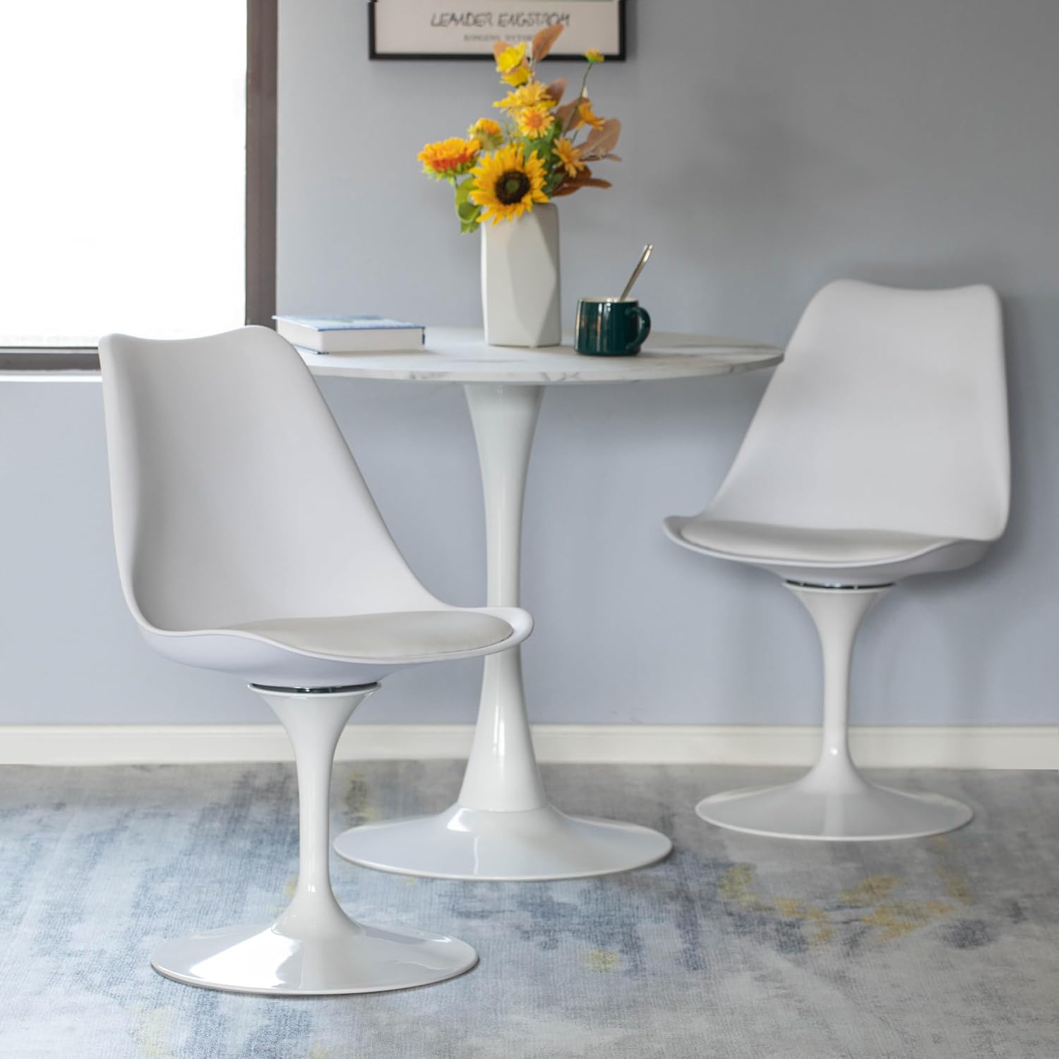 Fabulaxe Mid-Century Modern Swivel Tulip Side Chair with Comfortable Cushioned Seat, White Polypropylene Accent Side Chair (Set of 2) image 4
