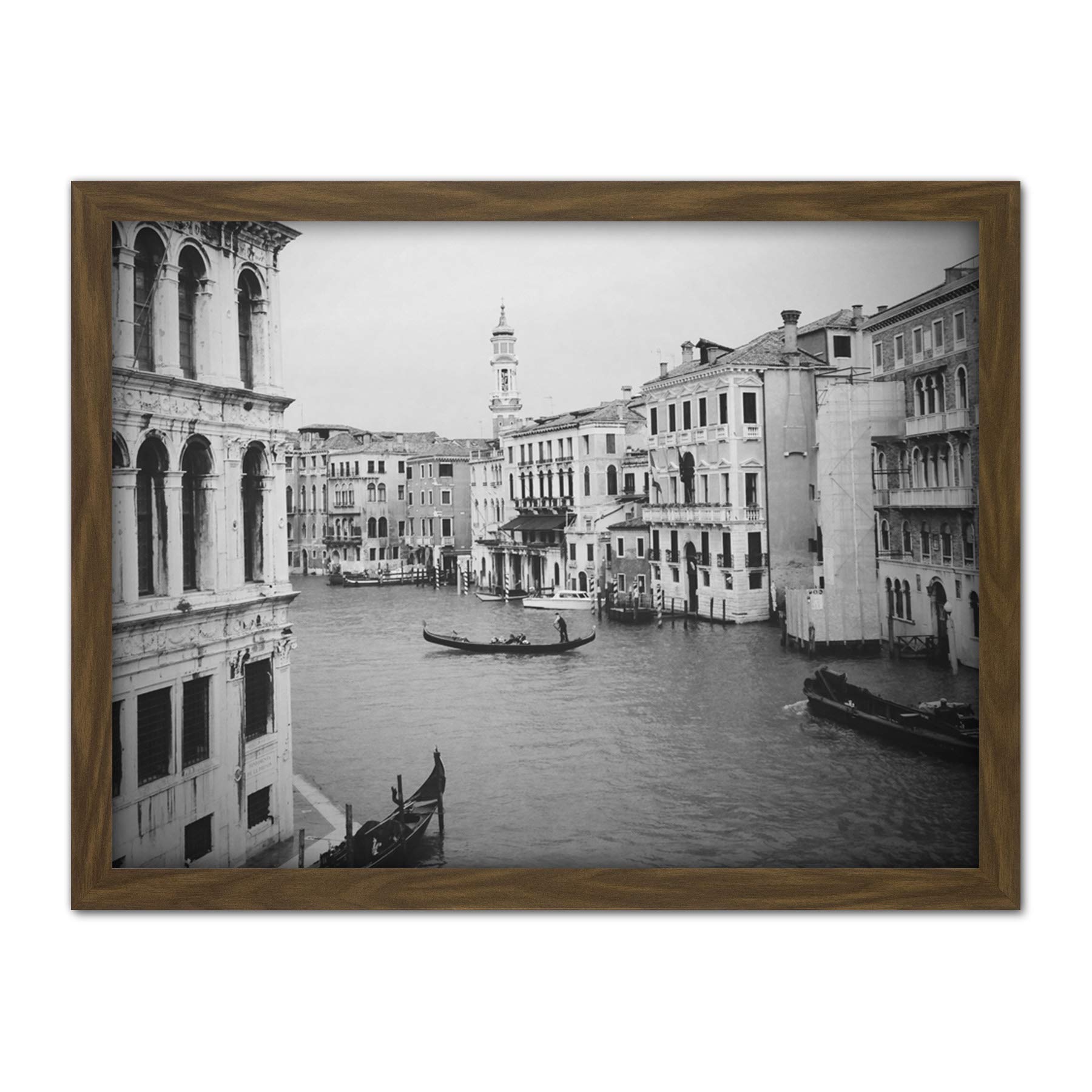 Artery8 Venice Canal Gondola Black White Photo Artwork Framed Wall Art Print 18X24 Inch
