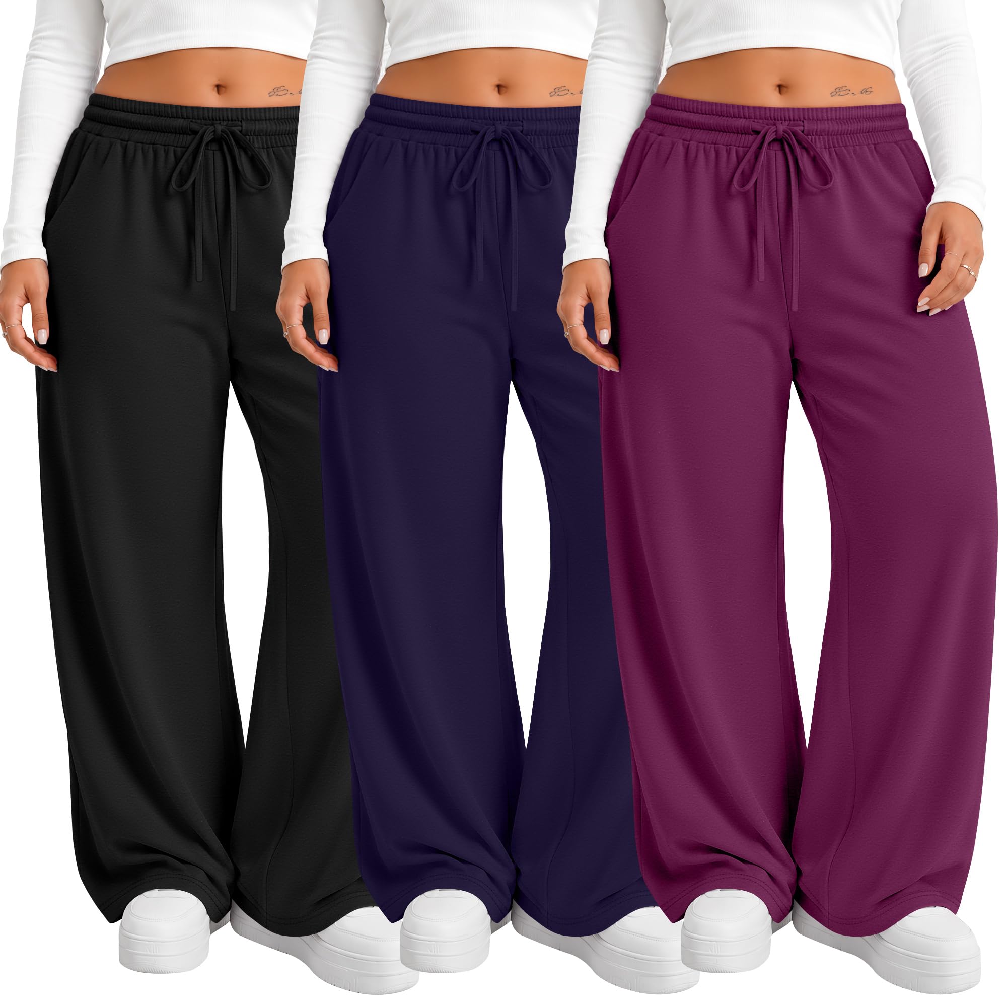 Neer 3 Pack Women's Plus Size Sweatpants Wide Leg Athletic Pants