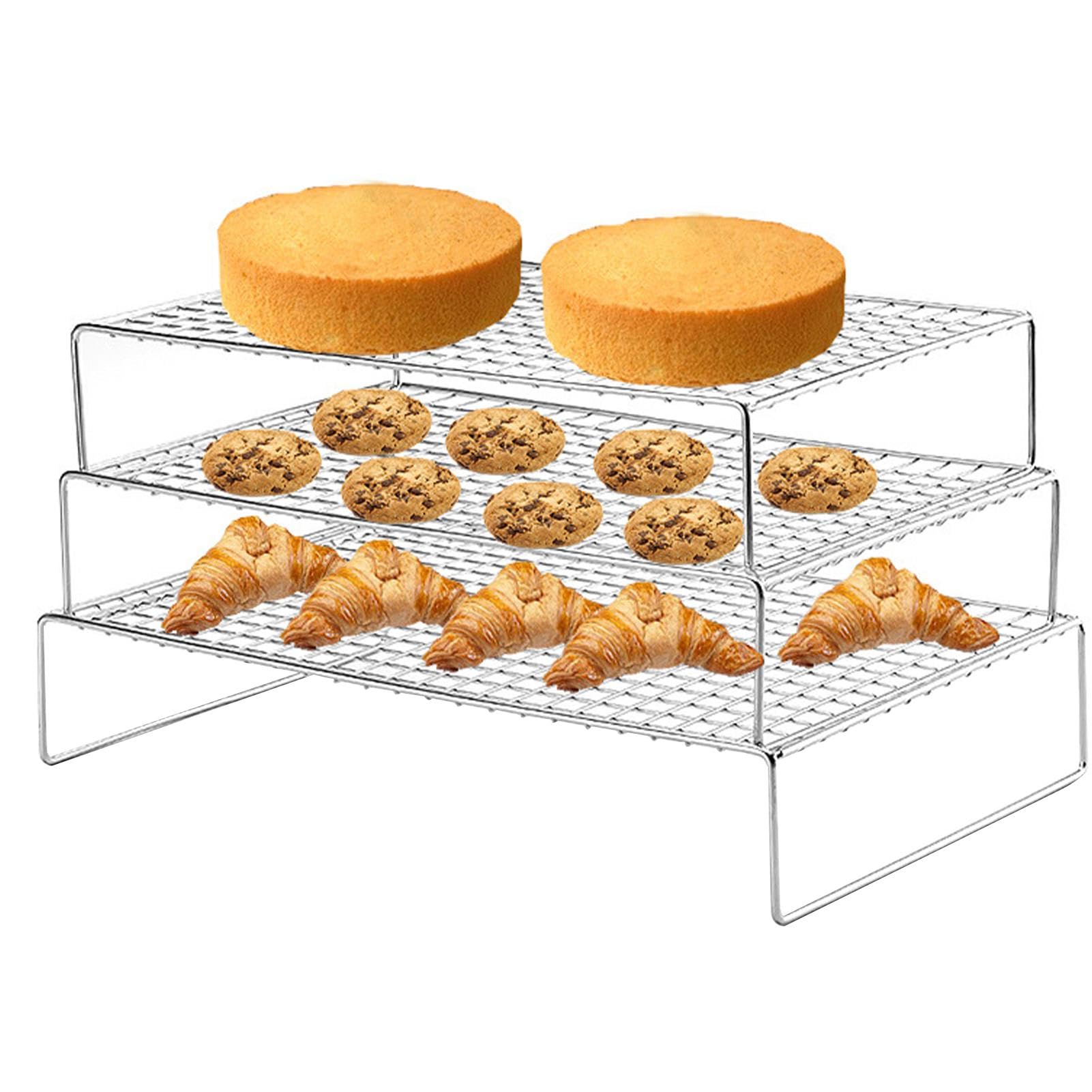 Estante para enfriar galletas, estante para enfriar pasteles, apilable de acero inoxidable, enfriador de pasteles antiadherente, para cocinar, asar, asar, 14,09 x 9,02 x 2,87 pulgadas