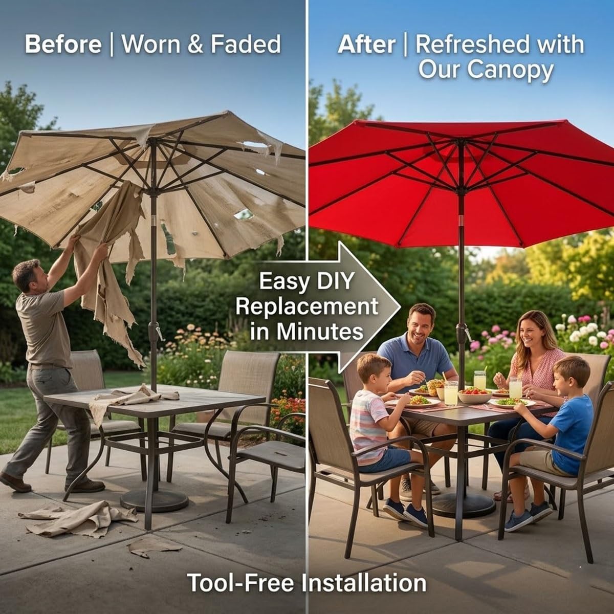 Outdoor Patio Umbrella Replacement Top, Market Umbrella Canopy Cover for 6/8 Ribs, Thick Fade Resistant 6.5 7.5 9 10 11.5 FT for Backyard Garden Pool Deck Sunshade(Orange,6-RIBS 8.2FT)