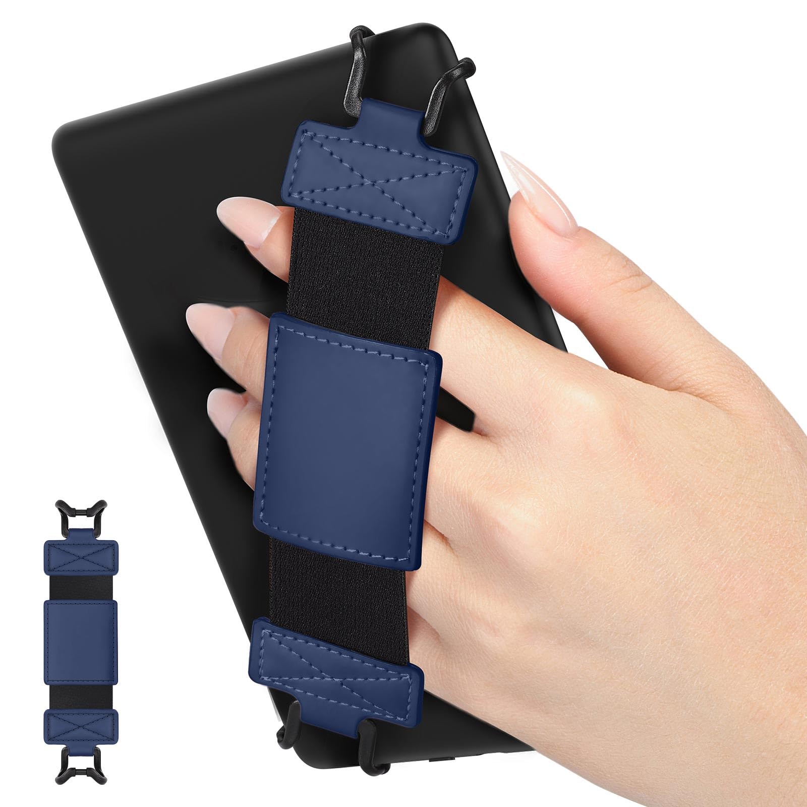 MoKo Soft Hand Strap for 6-8" eReaders - Fire Tablet & Kobo/Voyager Devices, Black Elastic Hand Grip Holder