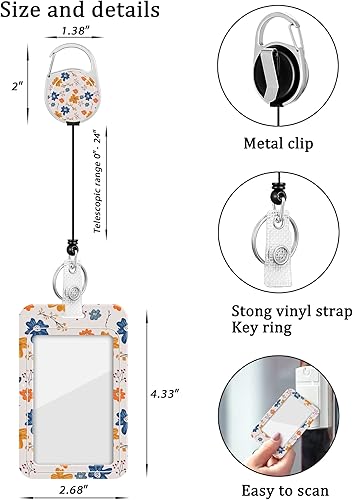 Miniatura 5 de Paquete de 2 portatarjetas y carrete retráctil resistente, soportes para tarjetas de identificación con clip retráctil para enfermeras, profesores,