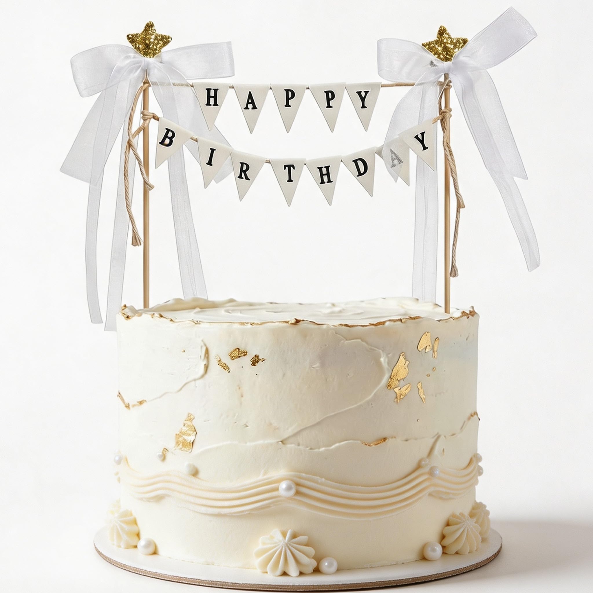 Mini Happy Birthday Banner Handmade Pennant Flags & Star Garland Bow With Wood Pole, Cake Topper Personalized Birthdays Banners For Gift Box Party Decorations Supplies