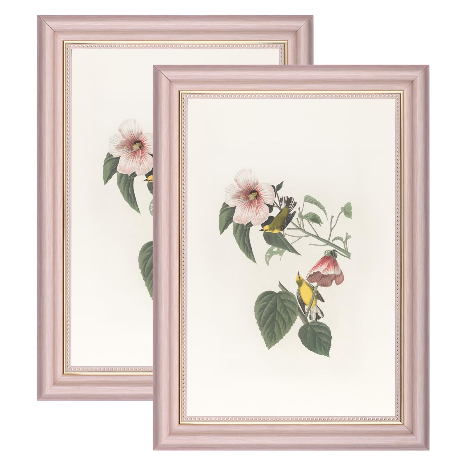 YoHyien 12x8 Vintage Photo Frames Set of 2, Distressed Shabby Chic Picture Frames with Mount for Wall Hanging, Landscape and Portrait Retro Postcard Frame for Desktop Display (Pink, 12 x 8 in)