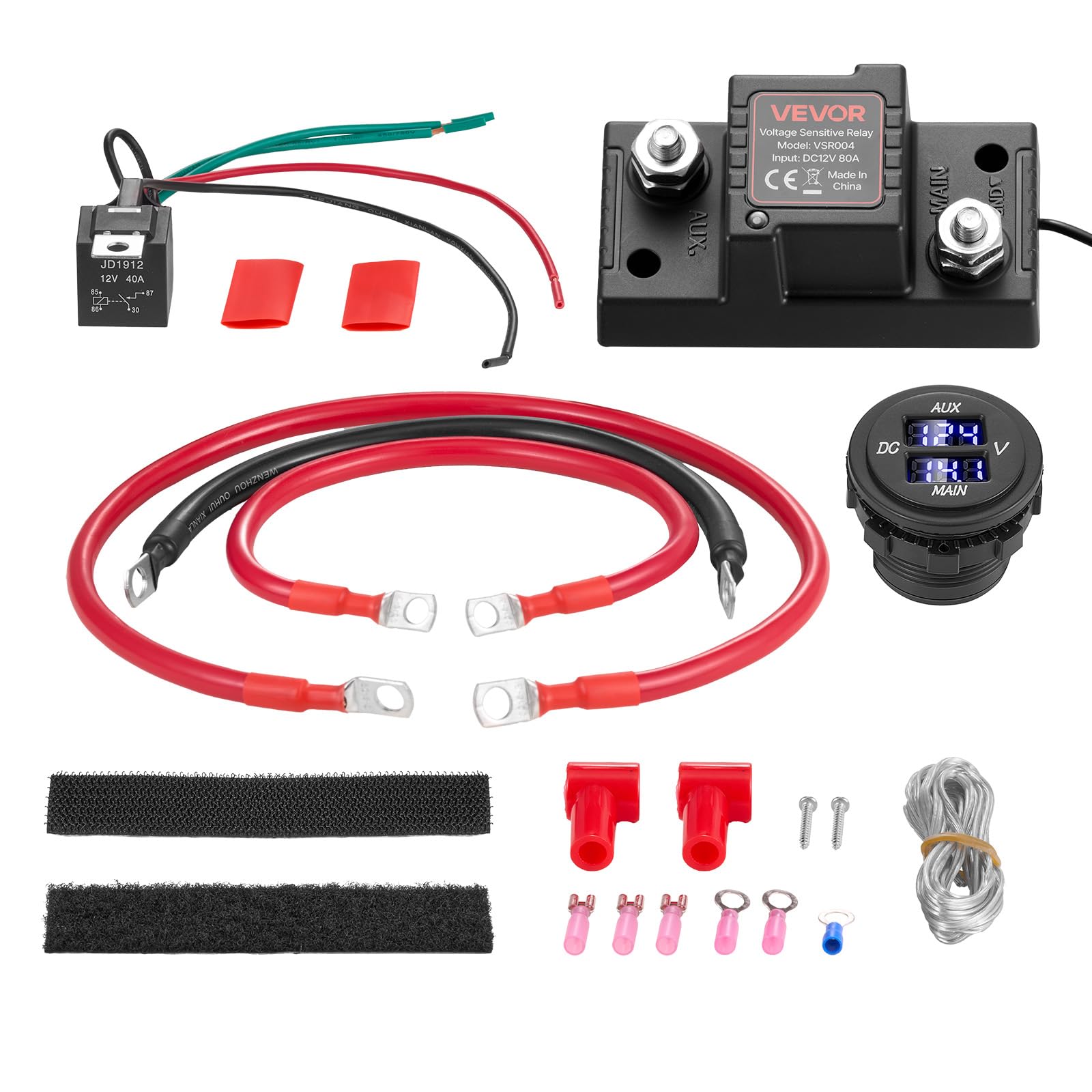 VEVOR Kit Isolatore Batteria Doppia 12 V 80 Amp, Relè Sensibile alla Tensione VSR Manuale e Automatico con Voltmetro, Schermo LCD, Isolatore Compatibile con Batterie al Piombo, per Furgone Camper