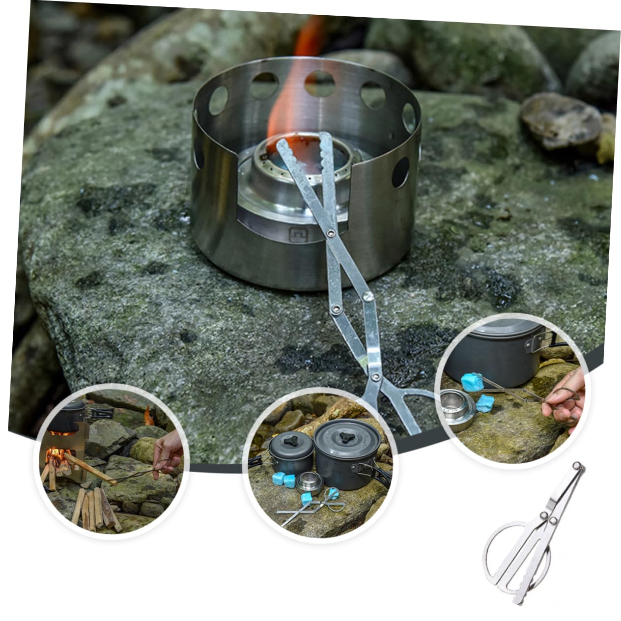 MAGICLULU 3pezzi Pinza Per Barbecue Acciaio Inossidabile Clip Per Legna Utensili Da Cucina Per Grigliate e Picnic Design Pieghevole e Pratico Per Esterni