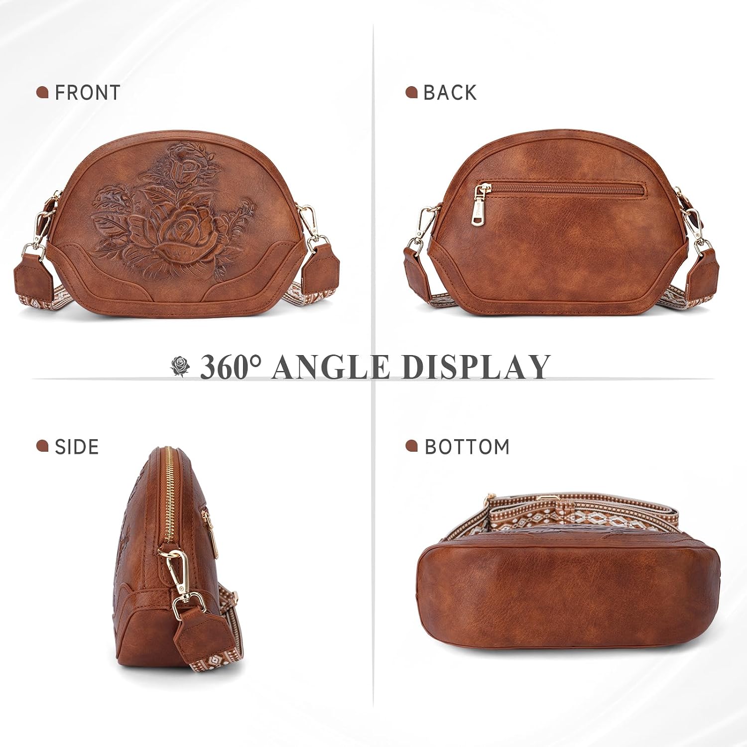 Crossbody Bags for Women, Trendy Vegan Leather Crossbody Purse with Adjustable Strap Embossed Shoulder Handbag | Lightweight, Smooth zipper, Gifts for women, Trendy, Wide Guitar Strap