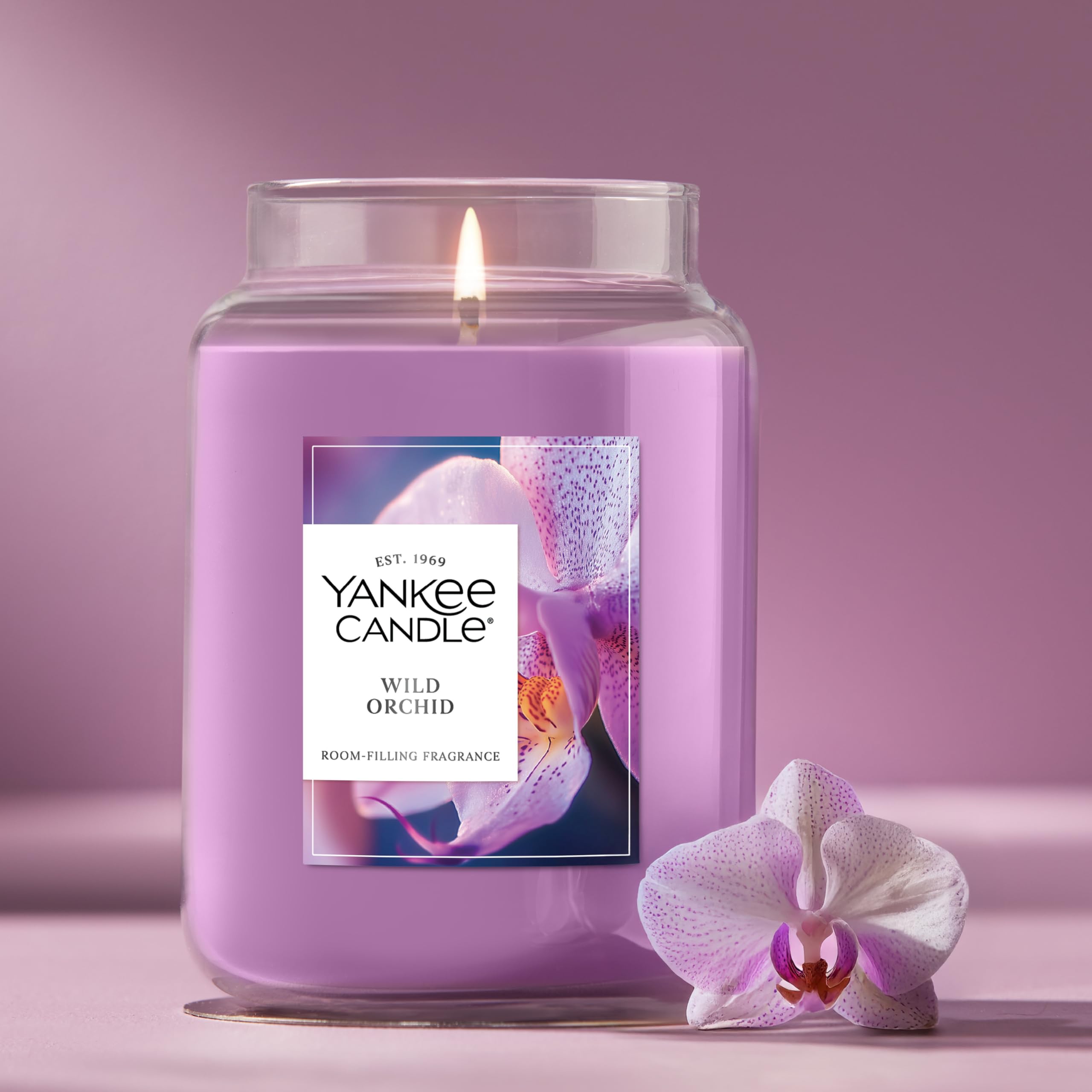Yankee Candle Duftkerze mit Wildorchidee, 623,7 g großes Glas mit bis zu 150 Stunden Brenndauer, Geschenk