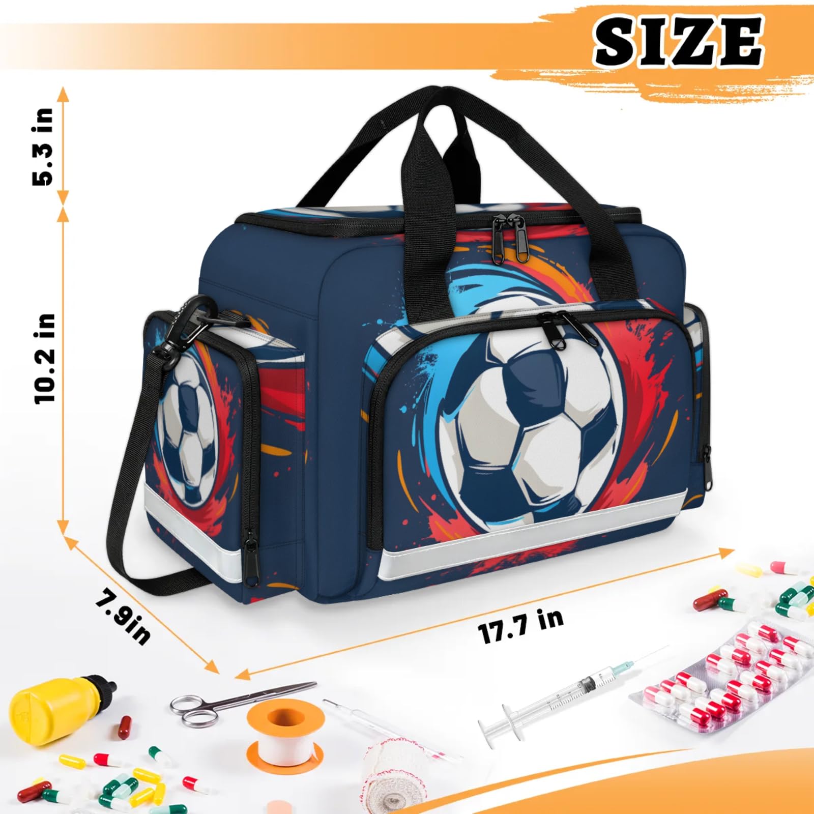 GzLeyigou First Aid Bags Empty, Graffiti Football Emergency Bag First Aid Kit Multiple Compartment Kit Carrier On Call Trauma Bag For Paramedics Emergency Medical Supplies Kit