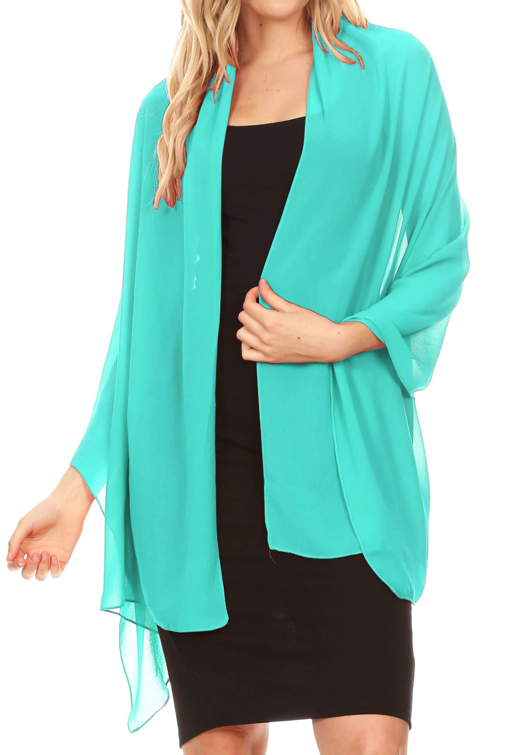 Sakkas 18225 - Jona Women Soft Sheer Chiffon Bridal Wedding Evening Scarf Shawl Wrap Stole - Turquoise - 7029
