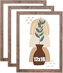 kennethan 12x16 Picture Frame Rustic Brown 3 Pcs in 1 set 12x16 Frame can Display 8.5x11 inch Picture with Mat or 12x16 inch Picture Without Mat on the Wall
