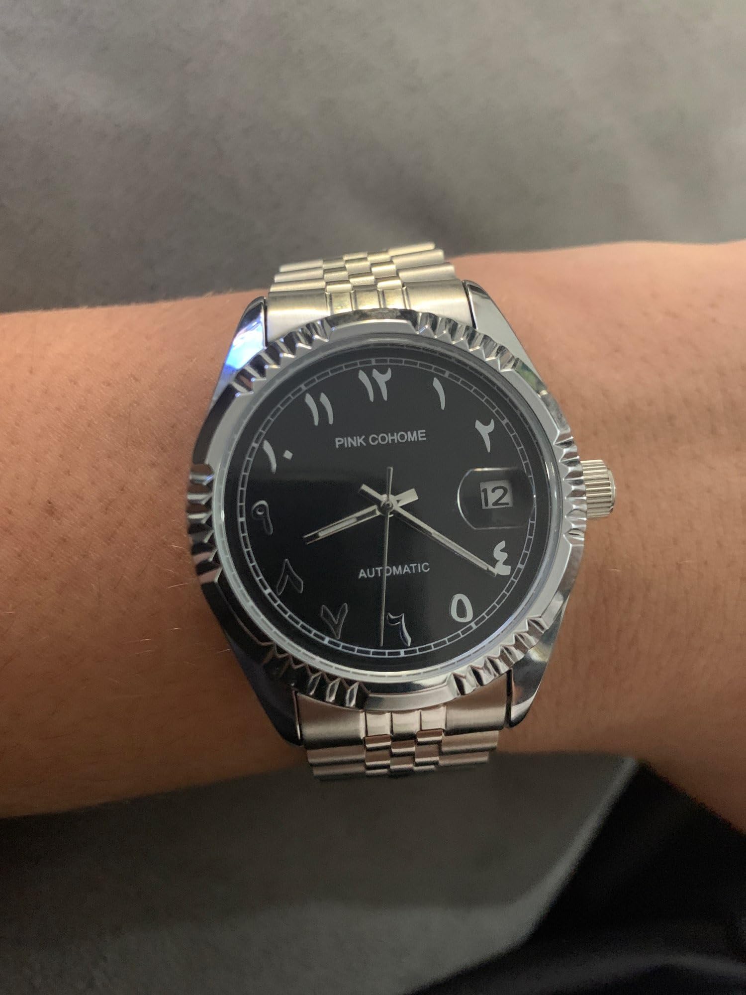 Boyarca Orologi meccanici di lusso in acciaio con numeri arabi, movimento automatico, numeri in urdu, orologio meccanico da polso da uomo da 38 mm con data impermeabile luminosa