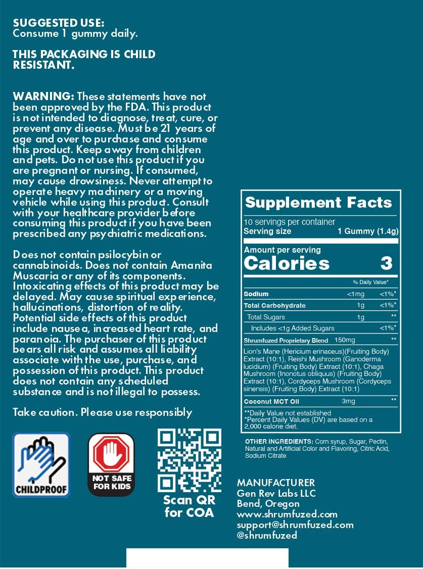 Miniz - Proprietary Nootropic Gummy 3200mg - Lion's Mane, Reishi, Chaga, Cordycep, and Proprietary Nootropic Mushroom Blend (10pk, Assorted) - Image 4