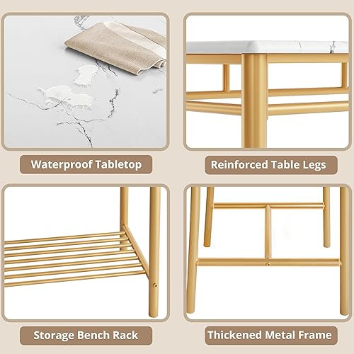 Miniatura 7 de Conjunto de mesa de comedor IRONCK para 4, mesa de cocina con banco tapizado y 2 sillas, juego de mesa y sillas de cocina para espacios pequeños,
