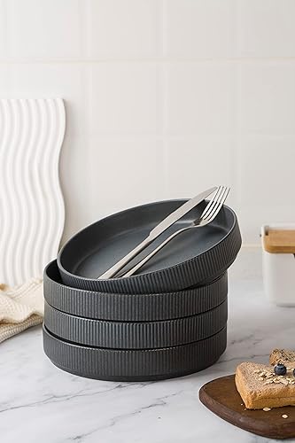 Miniatura 2 de famiware Star - Juego de 4 cuencos para pasta de 8.25 pulgadas, platos grandes para ensalada, cuencos poco profundos para comer, carbón oscuro mate