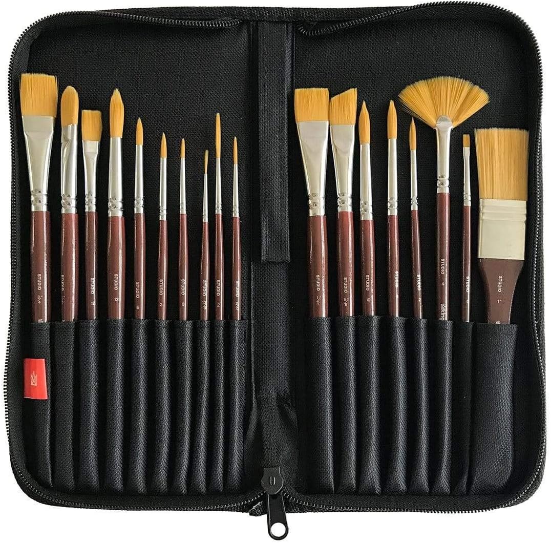 KINGART Fine Art Brush Set + Case - Set Of 18