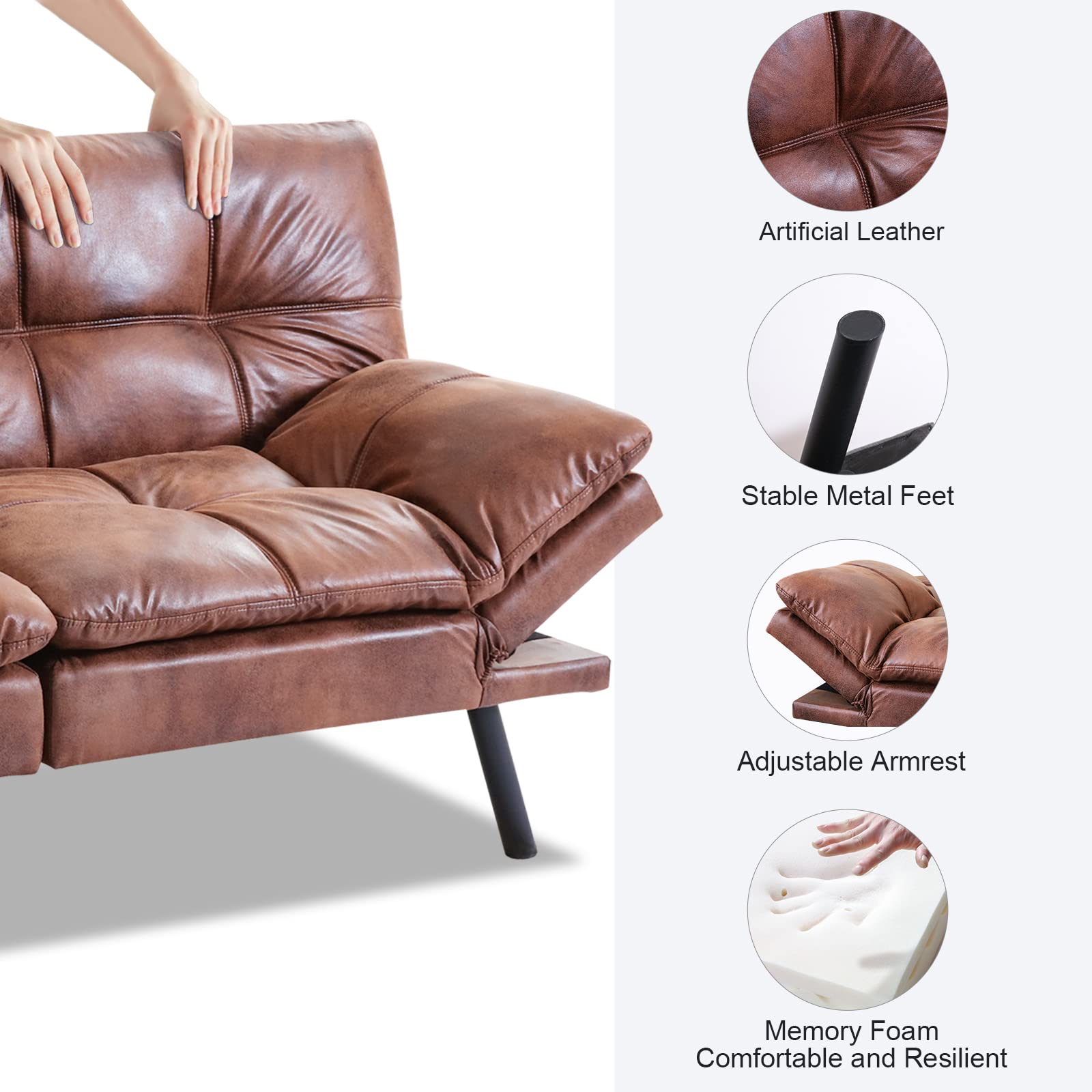 Futon-Sofa Mit Memory-Schaum – Umwandelbar Von Couch Zu Bett, Verstellbare Rückenlehne & Armlehnen, Dunkelgrauer Leinenstoff, Bis 272 Kg Belastbar