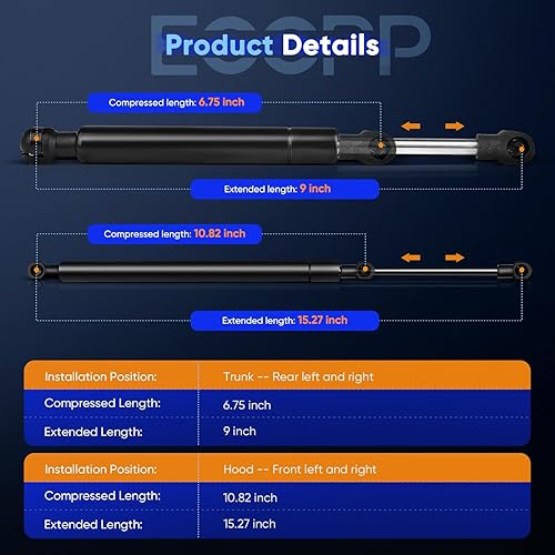 Miniatura 3 de ECCPP Lift Support Hood+Trunk Replacement Struts Gas Springs Fit For Nissan Maxima 3.5L 2004-2007 Set of 4