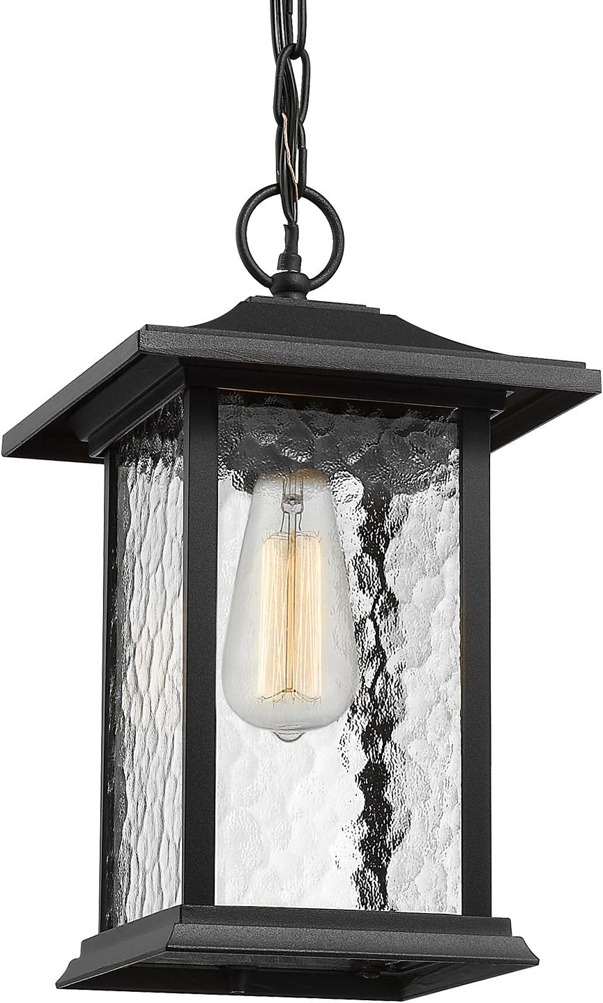 Black Friday - 70% OFF Beionxii Outdoor Pendant Lights for Porch, One Light Exterior Hanging Lantern, Sand Textured Black Cast Aluminum with Water Glass (8W x 13.5H) - A272H-1PK Featured Product Beionxii Outdoor Pendant Lights for Porch, One Light Exterior Hanging Lantern, Sand Textured Black Cast Aluminum with Water Glass (8W x 13.5H) - A272H-1PK