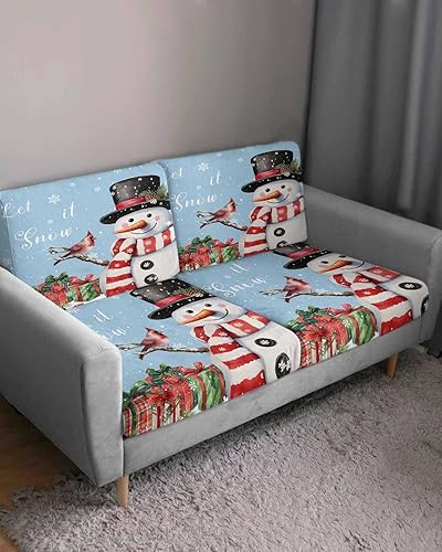 Miniatura 3 de Fundas de cojín elásticas para sofá de Navidad, diseño de muñeco de nieve, seccional, individual, en forma de L, con parte inferior elástica, diseño