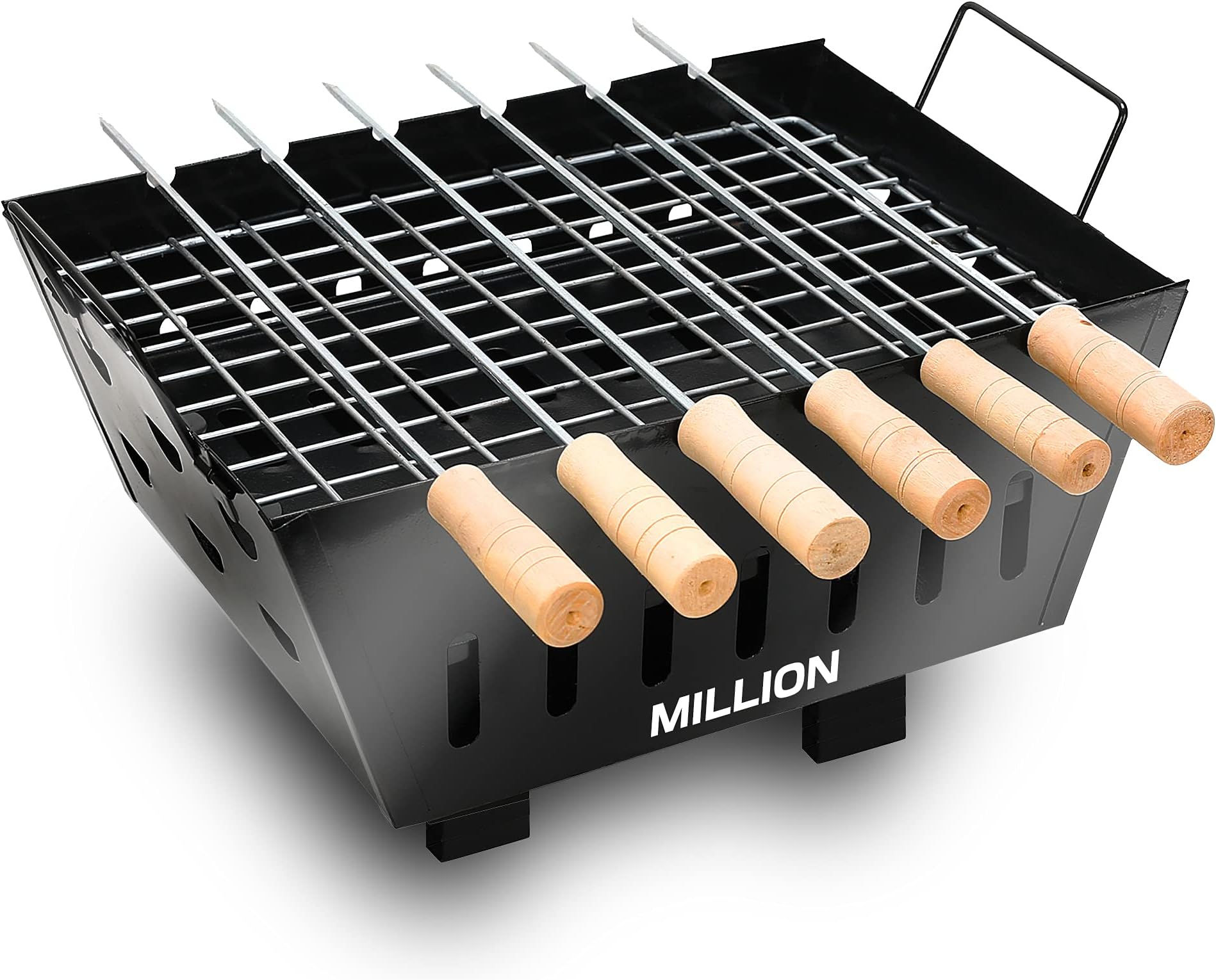 Million Hygiene Chef BBQ Charcoal Barbeque Grill Tandoor Paneer Tikka Chicken Fish Kabak Kebab Outdoor Coal Barbecue Grill Set for Home, Almond Black