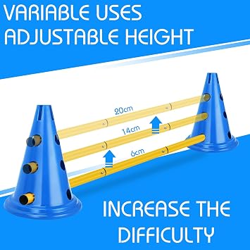 Agility Hurdles Training Equipment - 20 Sports cones & 5 Slalom Poles Set Use as Exercise Jumping Hurdles for Kids, Football Training or as Dog Speed Agility Equipment