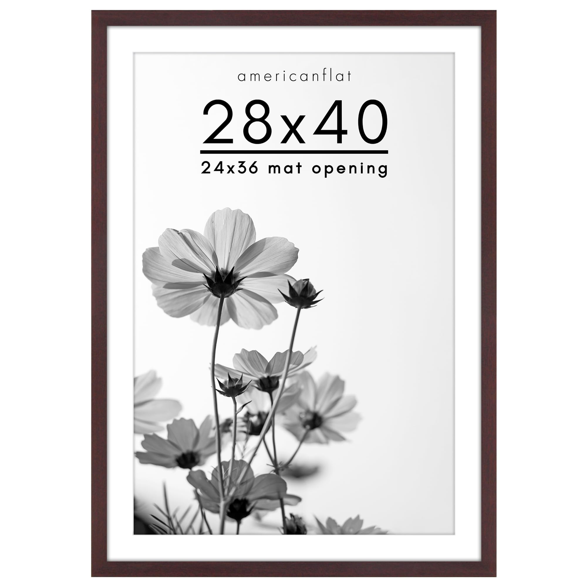 Americanflat 28x40 Picture Frame in Mahogany - Use as 24x36 Picture Frame with Mat or 28x40 Frame Without Mat - Wide Engineered Wood Frame, Plexiglass Cover, and Hanging Hardware for Wall
