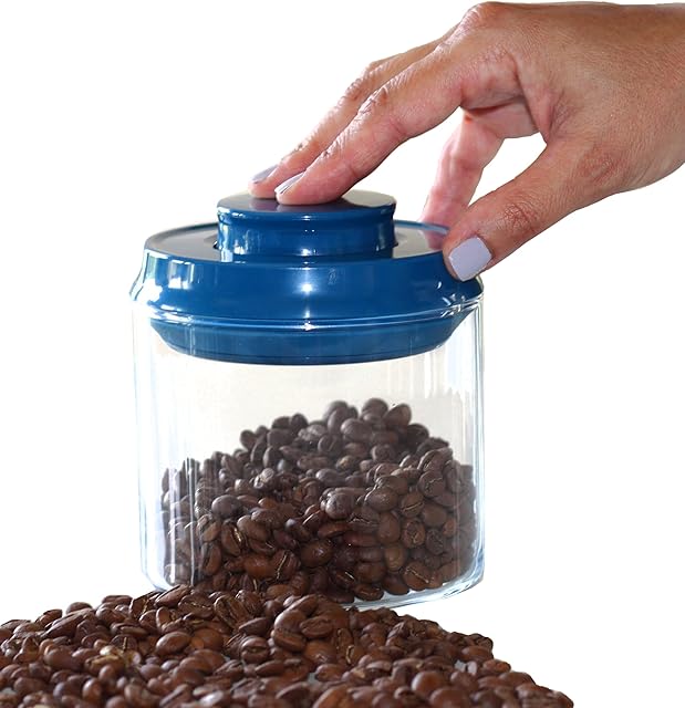 Silicone Sealed Click Lock Airtight Watertight Insulated Glass Jar for Coffee, Cereal, Nuts and Legumes  Vacuum Lid Canister for Long Life Storage made of Recycled Glass  0.7 Litre - Blue