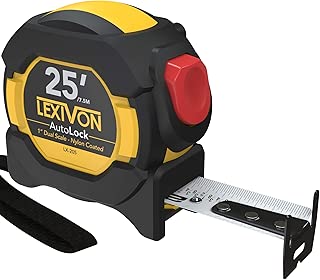 LEXIVON 25Ft/7.5m AutoLock Tape Measure | 1-Inch Wide Blade with Nylon Coating, Matte Finish White & Yellow Dual Sided Rule Print | Ft/Inch/Fractions/Metric (LX-205) - coolthings.us