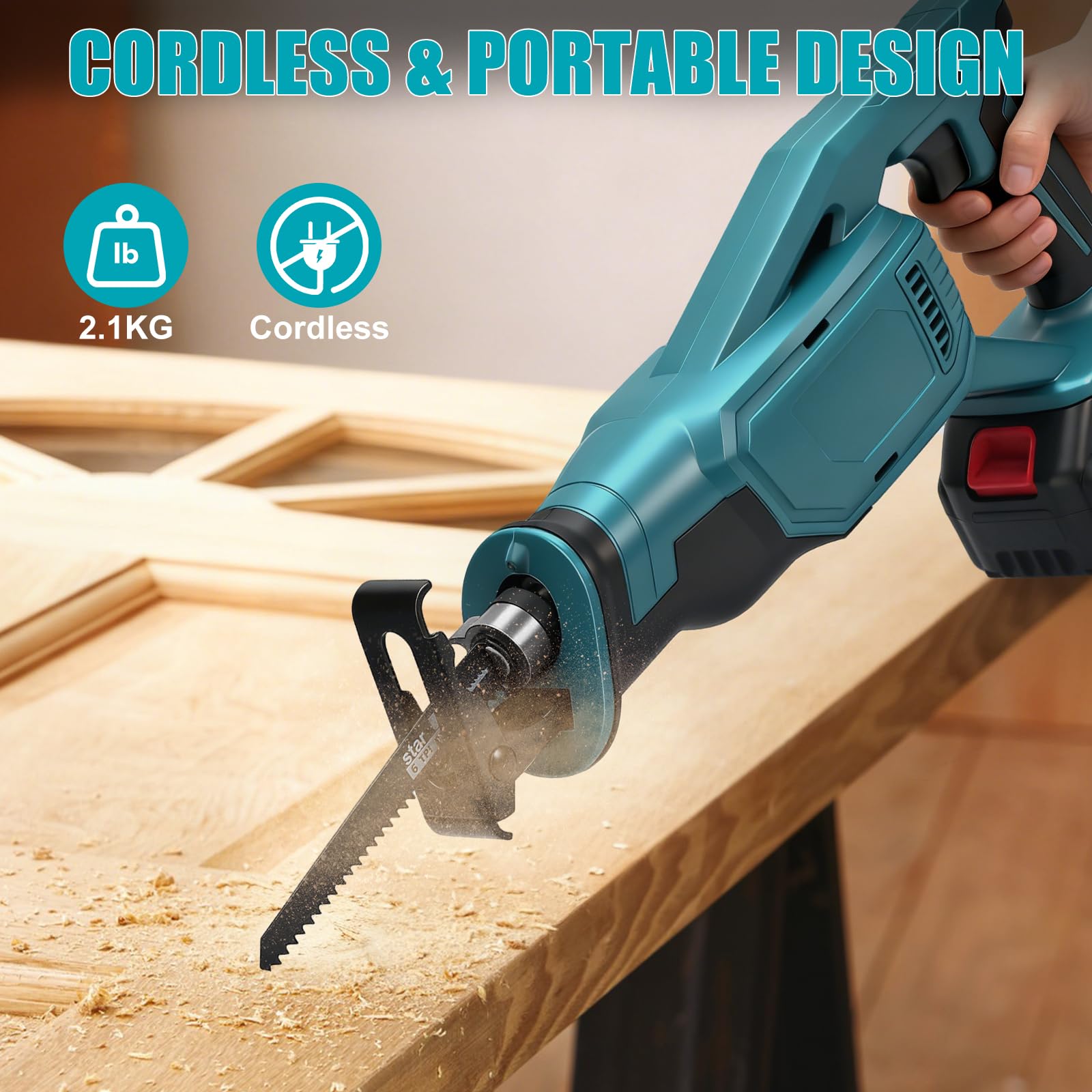 Sierra Sable compatible con Makita 18V batería, Sierra Alternativa Sin Escobillas de Velocidad Variable, 3200 SPM, 4 Hojas para Herramienta de Corte de Metal/Madera/PVC (Sin batería)