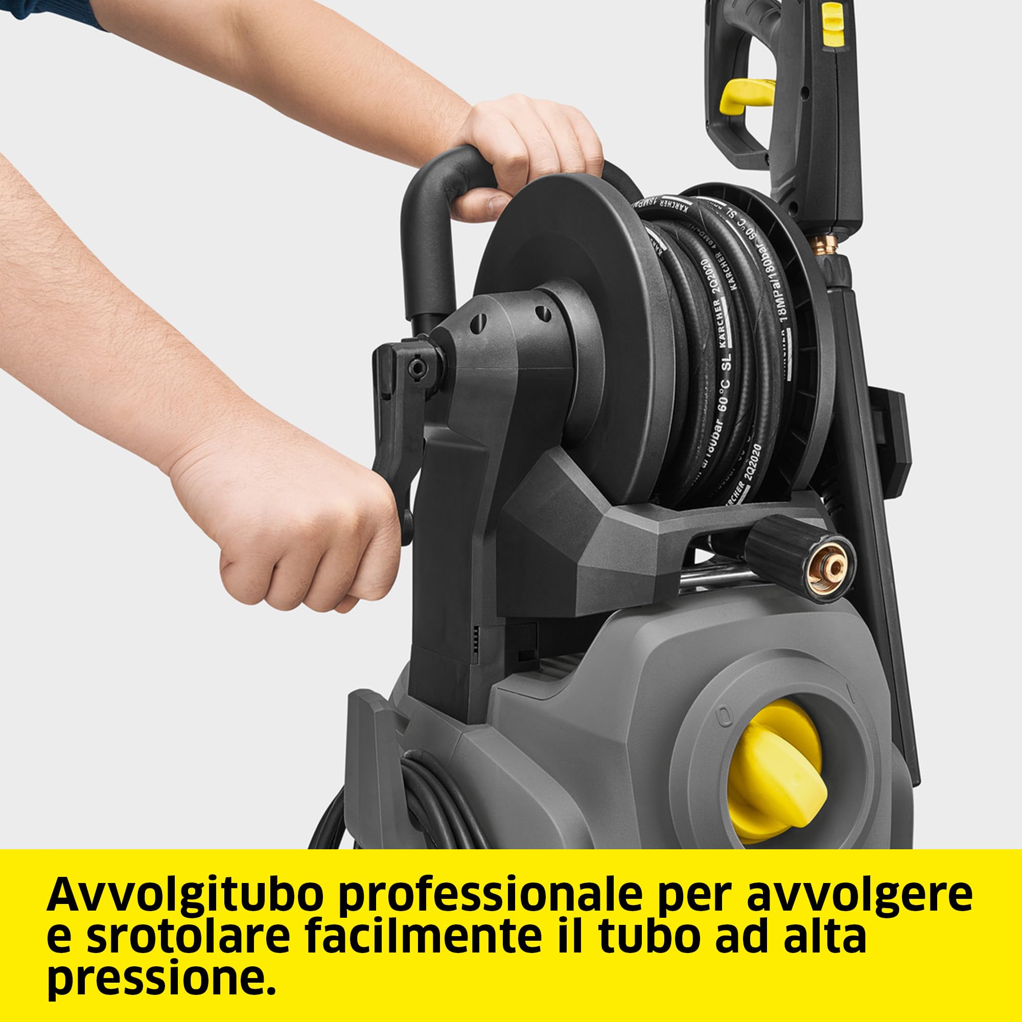 KÄRCHER idropulitrice professionale ad acqua fredda HD 4/10 X Plus Classic con avvogitubo integrato, pressione di lavoro 100 bar, portata 400 l/h, tubo 8 m, pistola ad alta pressione, ugello rotante