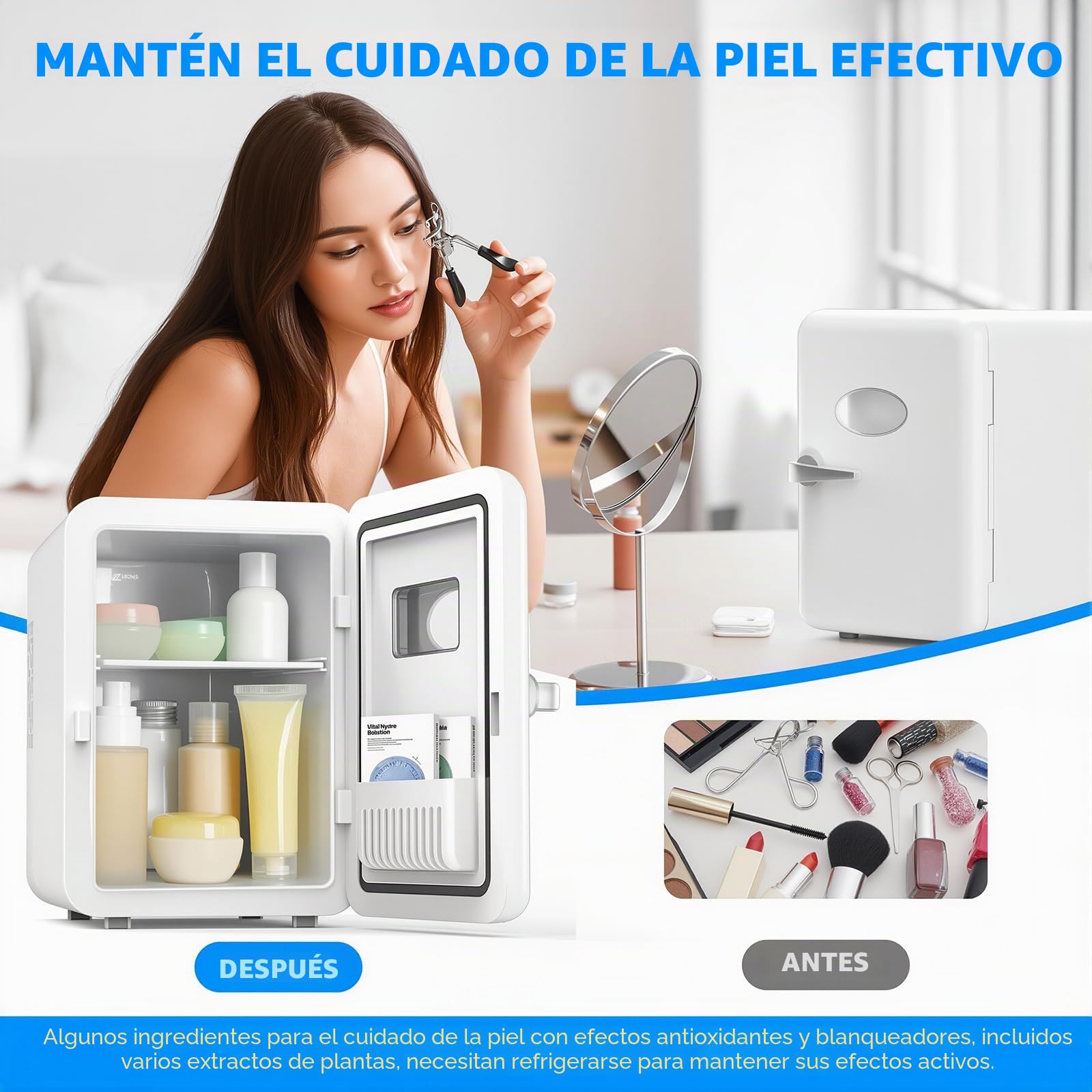 Vexloria Mini Nevera, 4L nevera Skincare, CA 220V/ CC 12V para Coche, Enfriar para Dormitorio, para coche, oficina, dormitorio CGA1