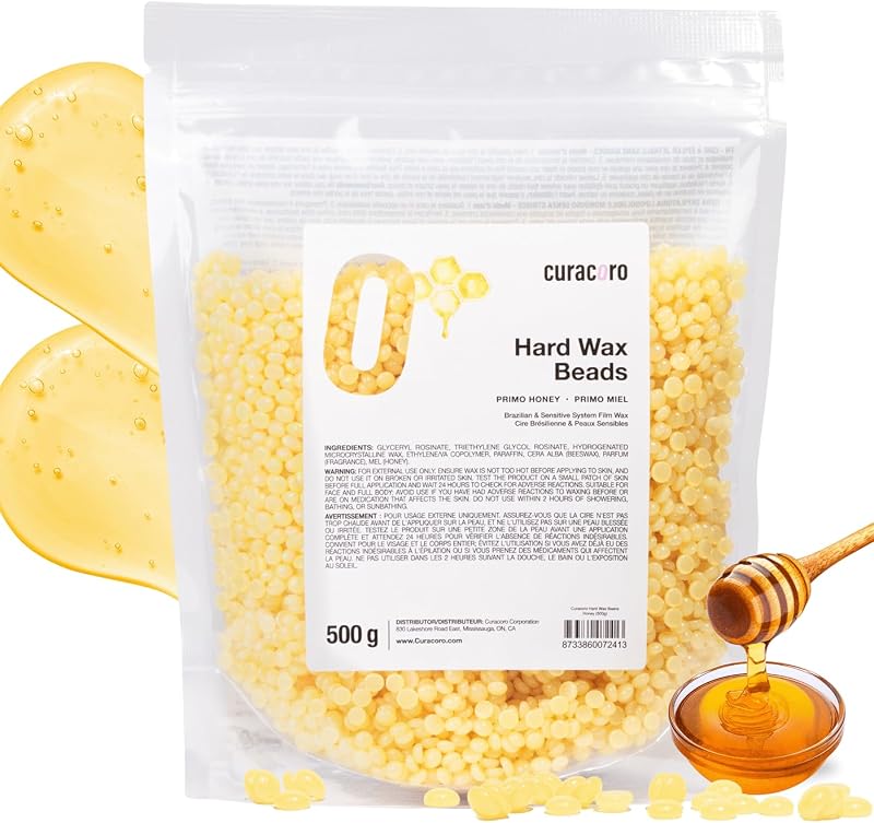 CURACORO Grânulos de Cera Italiana Dura para Depilação Honey, 500 g