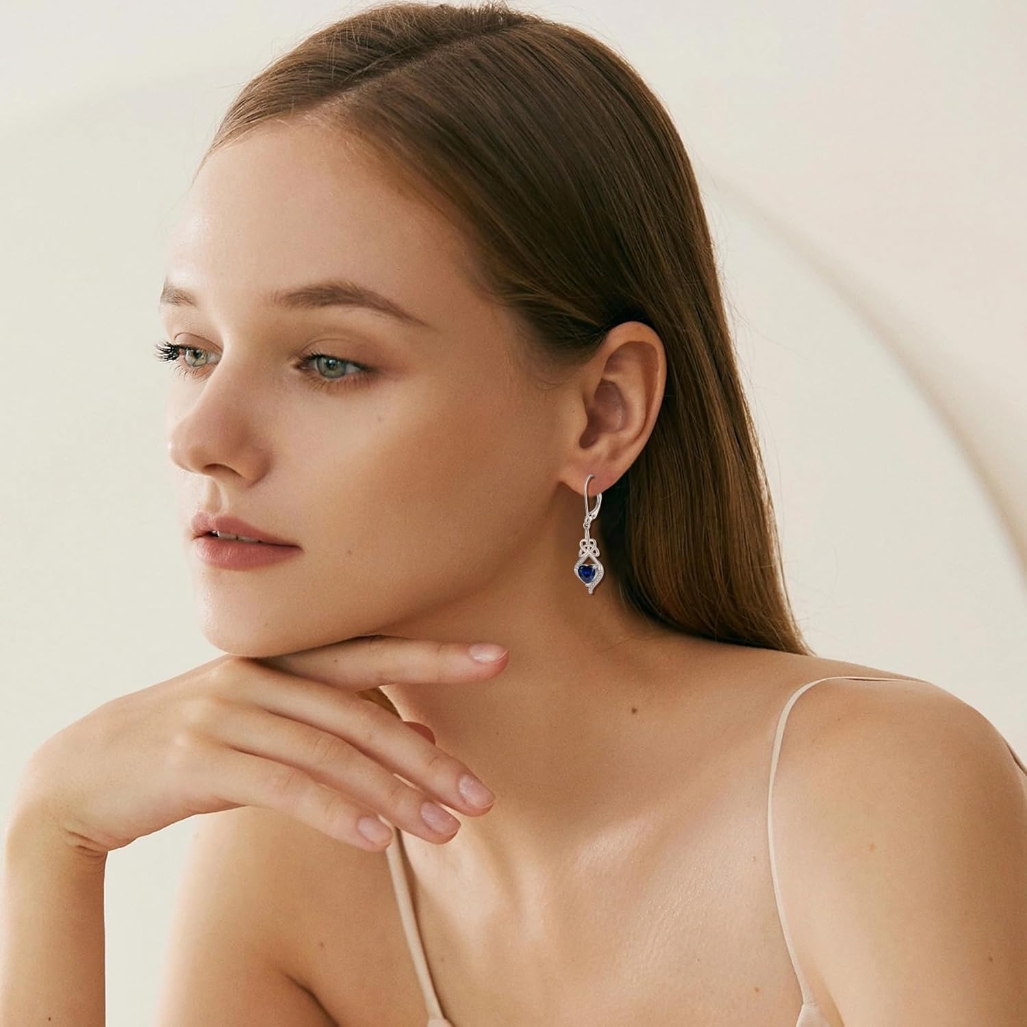 Irish Celtic Knot Earrings for Women 925 Sterling Silver Dangle Drop Infinity Leverback Earrings with Birthstone Good Luck Jewelry Gifts for Women Her - Image 3