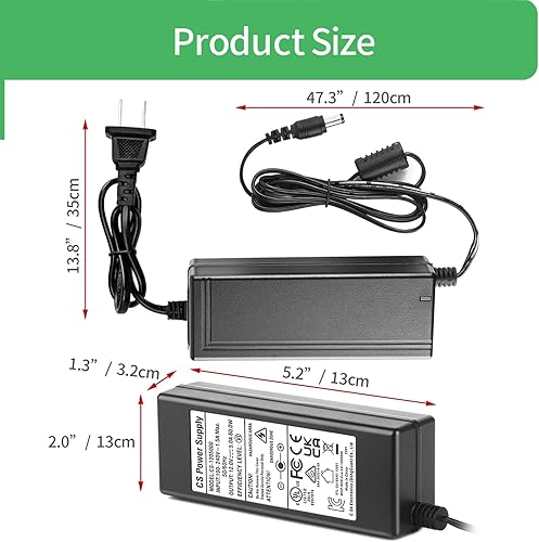 Miniatura 4 de Certificado UL AC 100-240V a DC 12V 5A Adaptador de fuente de alimentación de conmutación + cable de CA de 0.217 in x 0.083 in para cámara CCTV DVR