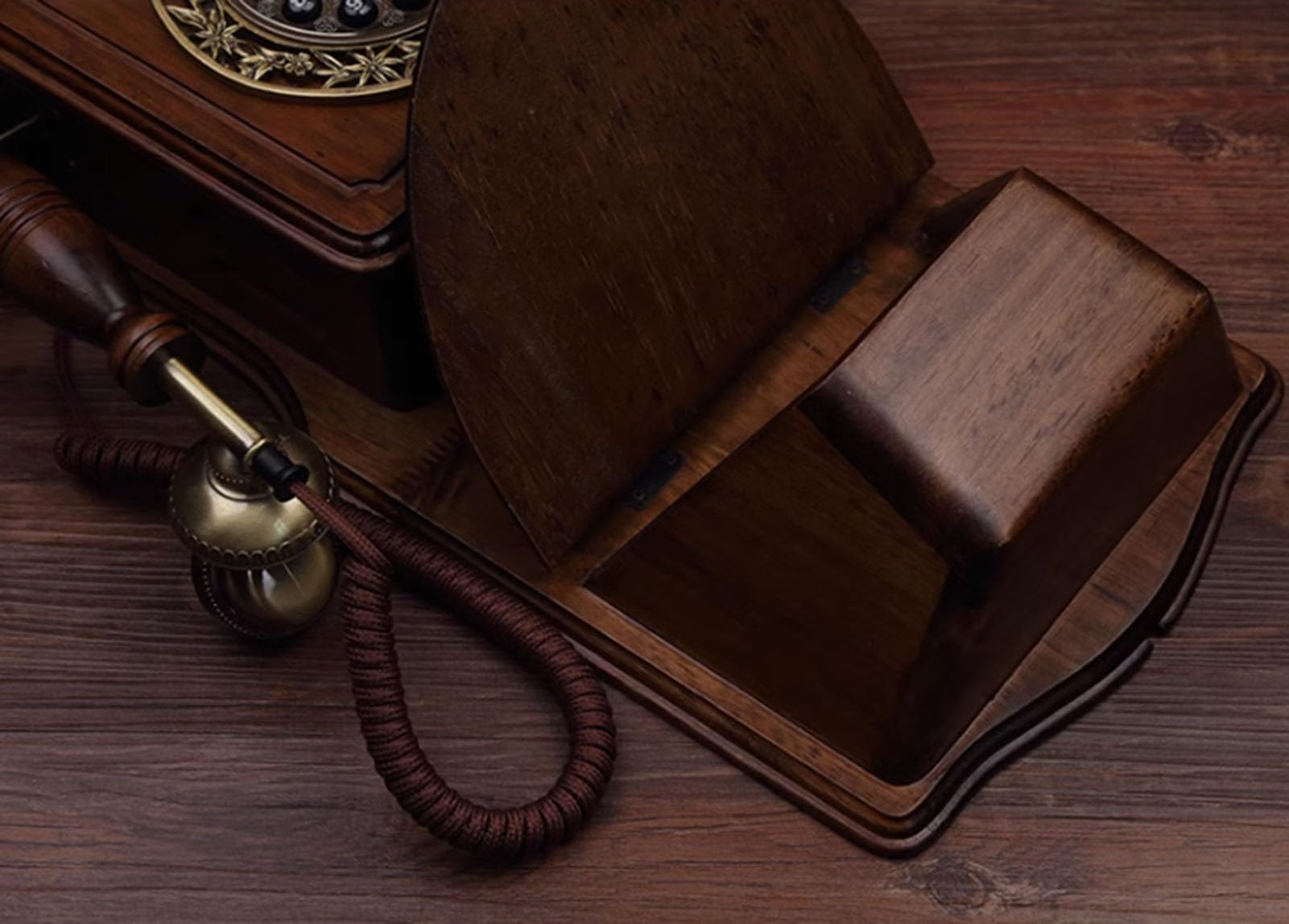 HJMMWT Telefon montowany na ścianie Retro drewniany przewodowy dekoracja domu/biura Telefon stacjonarny w stylu vintage