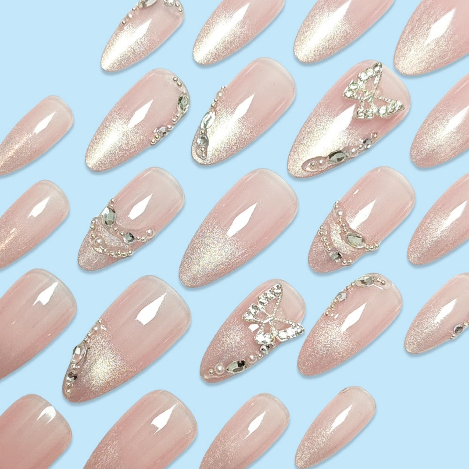 Long Press on Nails Stiletto Fake Nails French False Nails Brown Artificial Nails with Pink Flowers Designs Leopard Handmade Nails 3D Floral Stick on Nails for Women 24pcs: B01-12