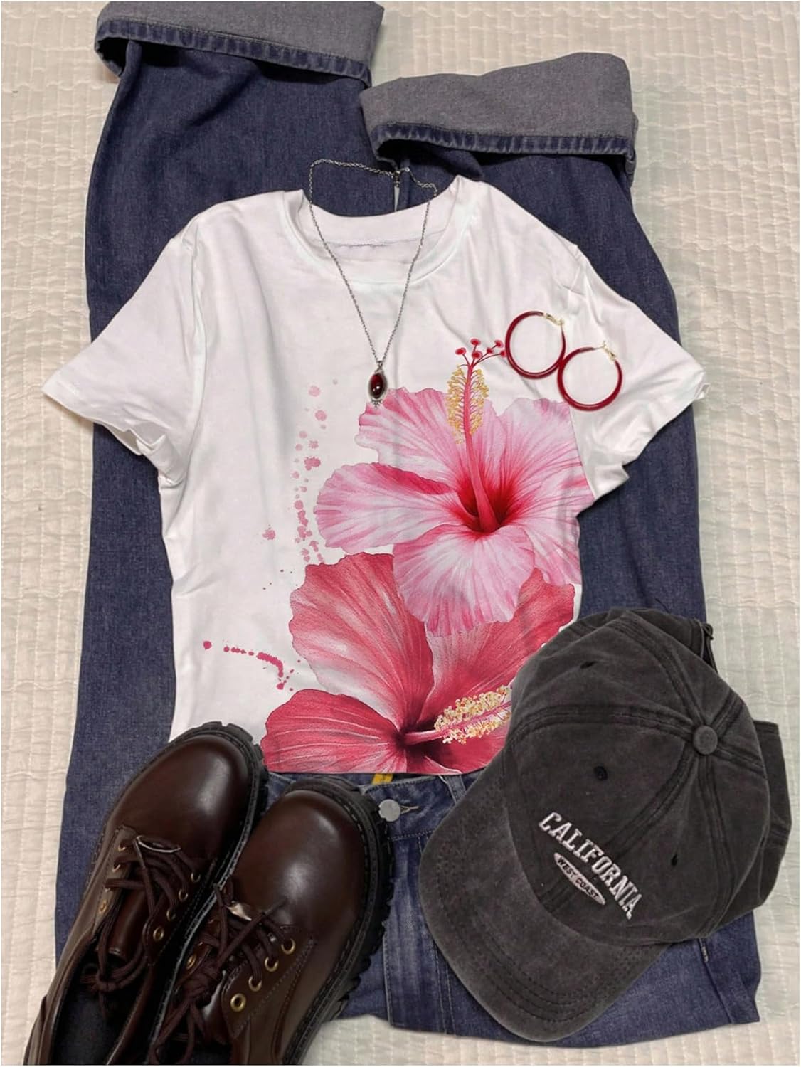 Women's Hibiscus Graphic Tees Short Sleeve Crew Neck Summer Casual T-Shirts - Image 5